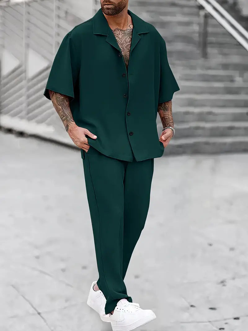 Herren Hemd und Hose Zweiteiliges Set – Lässiges und Bequemes Outfit für den Alltag