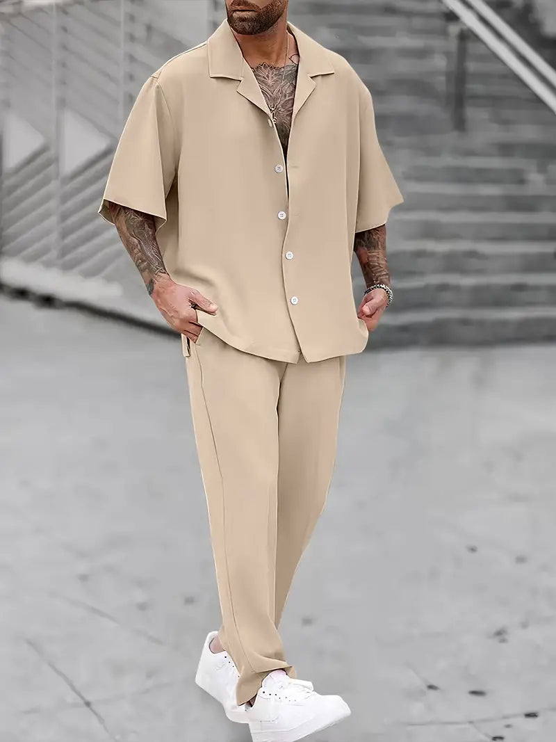 Herren Hemd und Hose Zweiteiliges Set – Lässiges und Bequemes Outfit für den Alltag