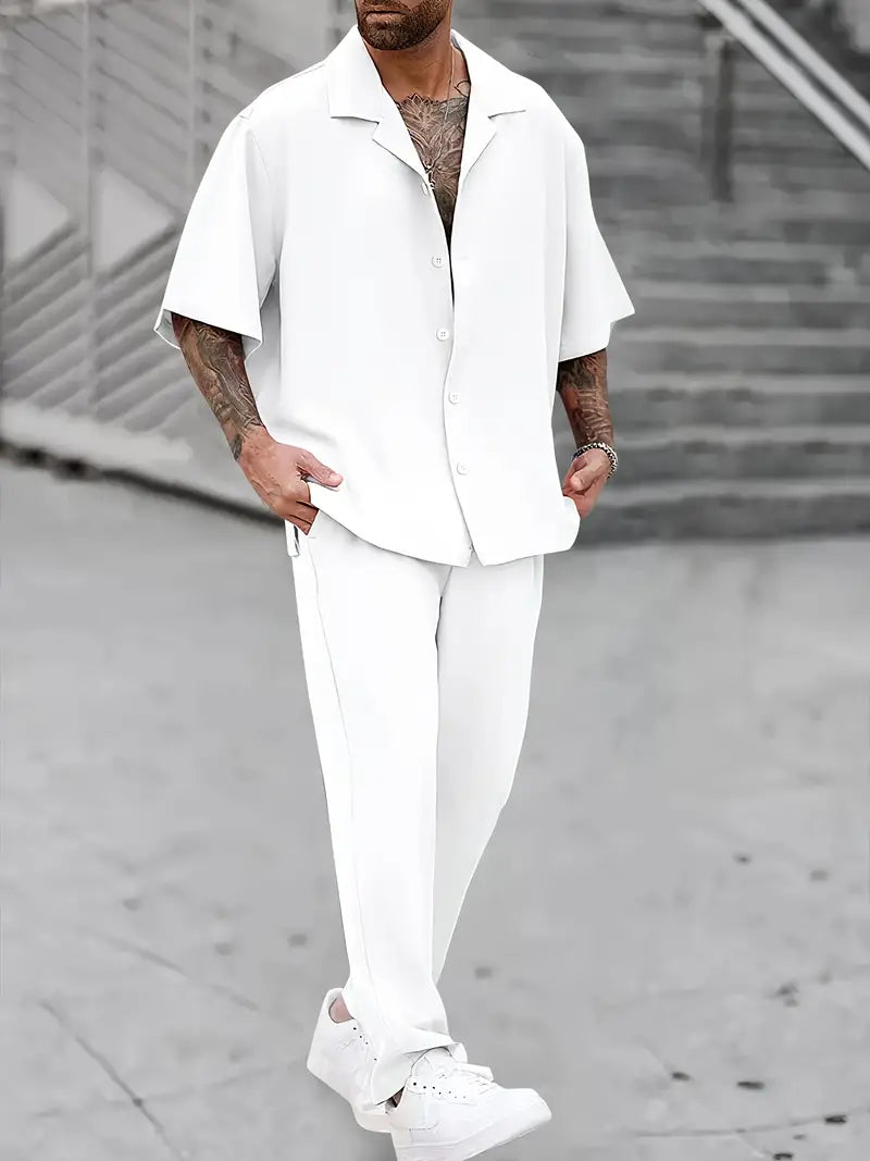 Herren Hemd und Hose Zweiteiliges Set – Lässiges und Bequemes Outfit für den Alltag