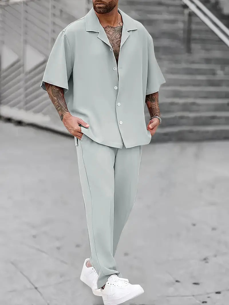 Herren Hemd und Hose Zweiteiliges Set – Lässiges und Bequemes Outfit für den Alltag