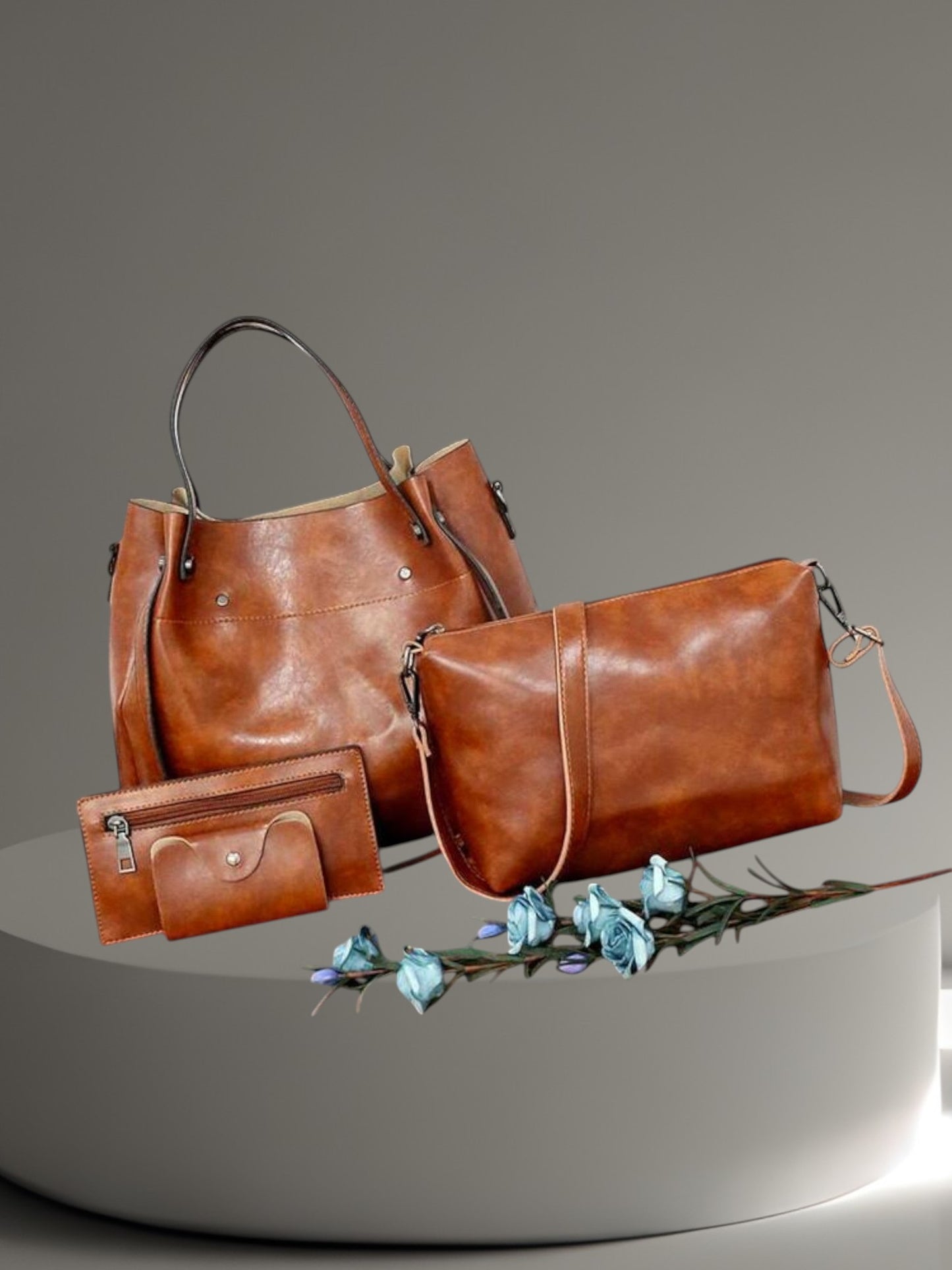 Adelie | 4-teiliges Vintage-Beutel-Set mit geräumigem Design und starken Griffen | Braun