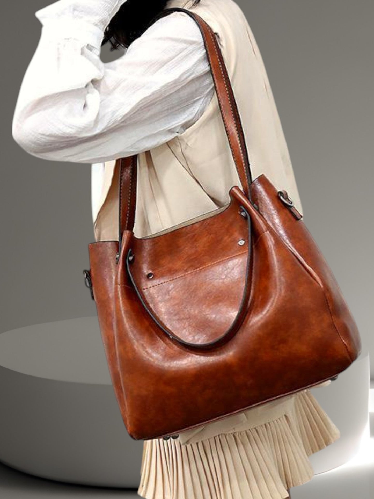Adelie | 4-teiliges Vintage-Beutel-Set mit geräumigem Design und starken Griffen | Braun 5