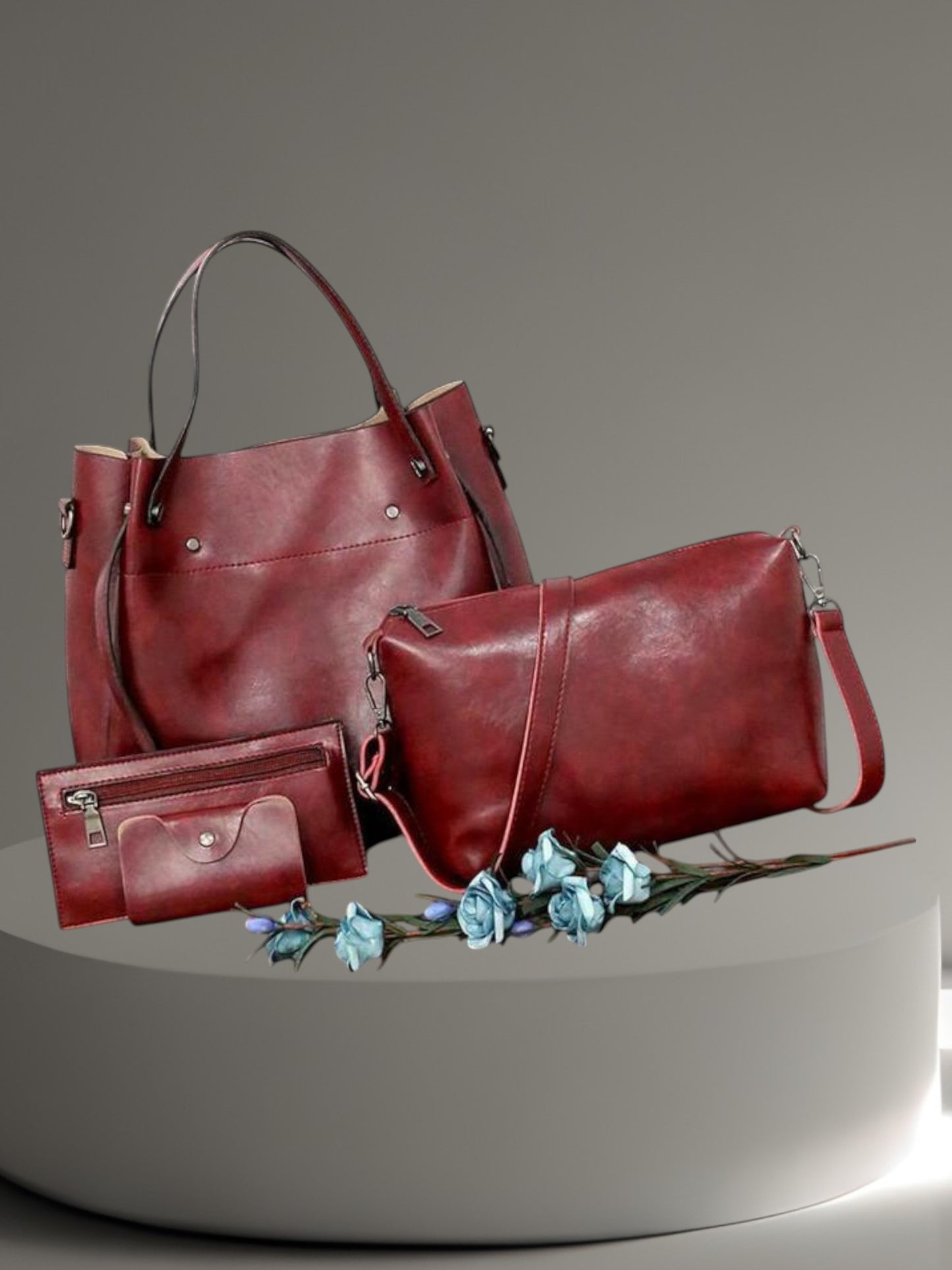 Adelie | 4-teiliges Vintage-Beutel-Set mit geräumigem Design und starken Griffen | Rot