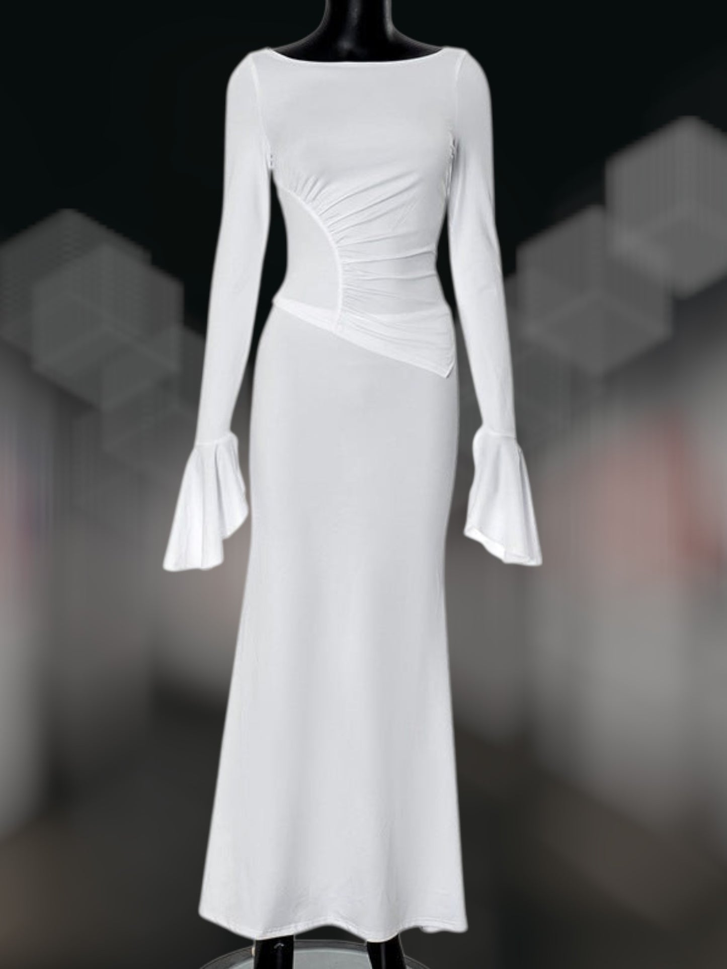 Anna | Elegantes Maxikleid Langarm mit Drapierung für festliche Anlässe | WeiB 3