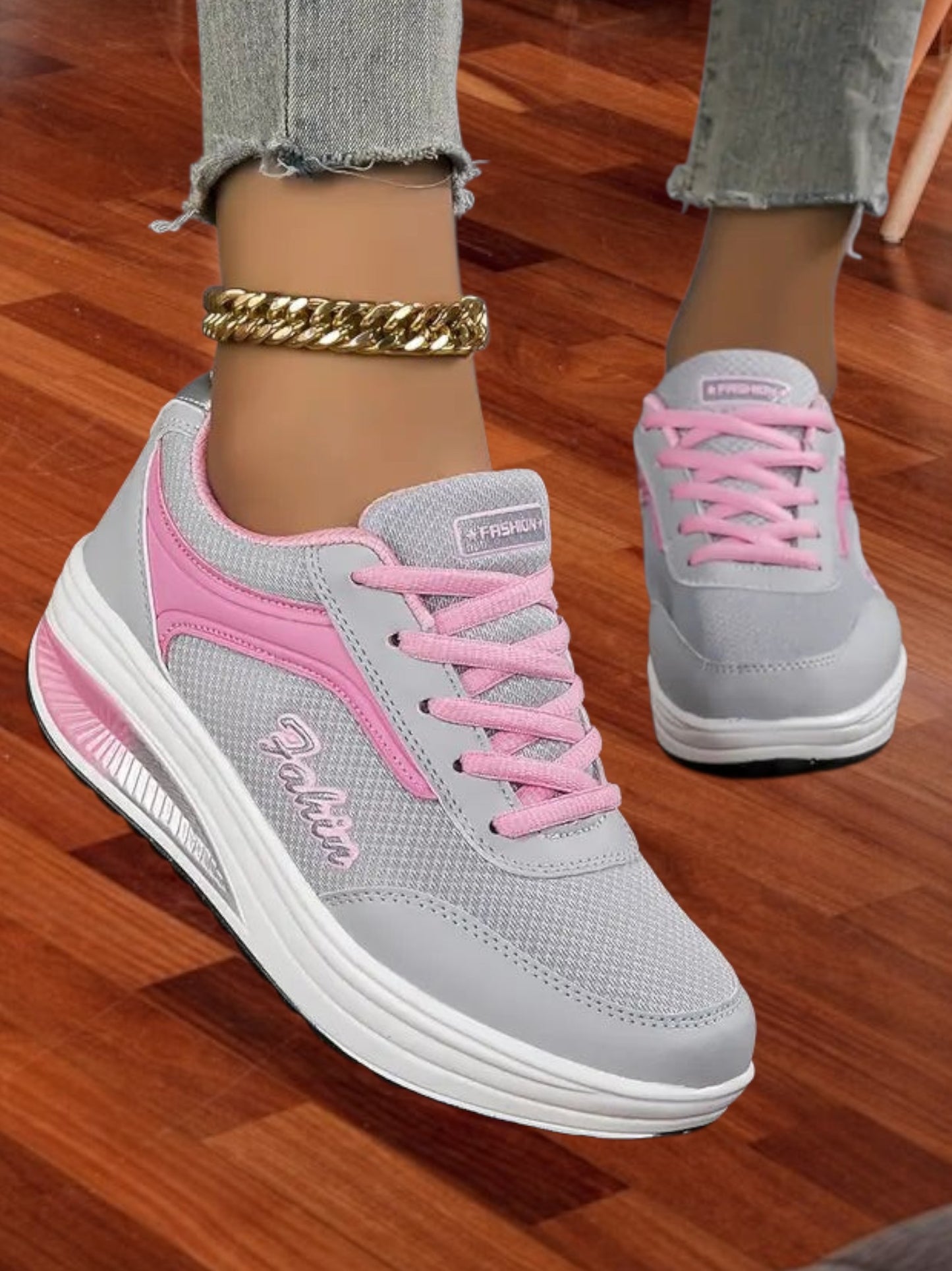 Atmungsaktive Orthopädische Flex-Schuhe für Damen mit Schnürung und modernem Design | Grau/Rosa