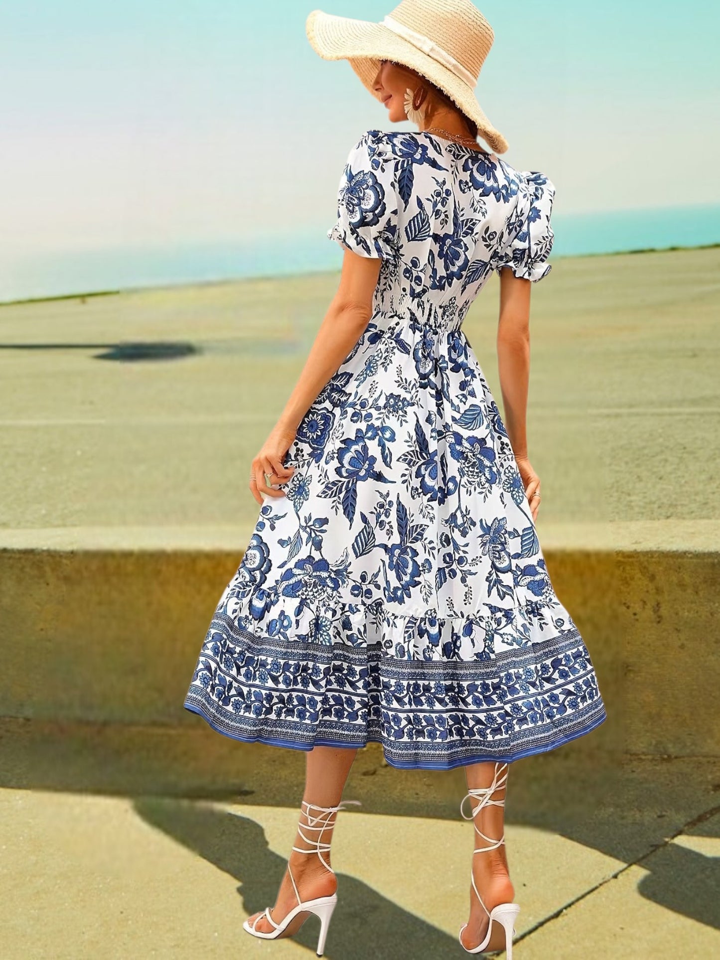 Avalee | Elegantes festliches Damenkleid mit Blumenmuster, Überschussausschnitt und Laternenhülsen | Multicolor 5