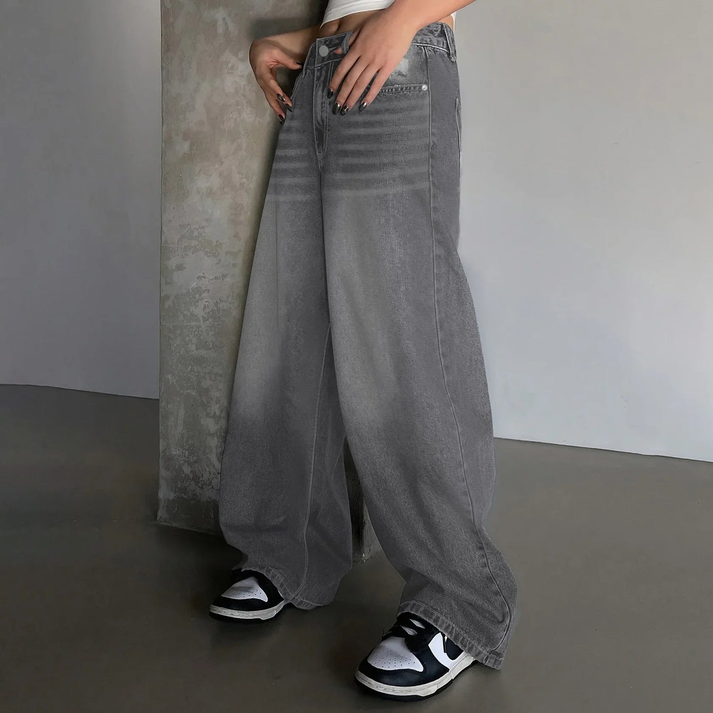 Baggy Jeans Damen, Mittlere Taille, Weite Beine | Lässiger Stil 3
