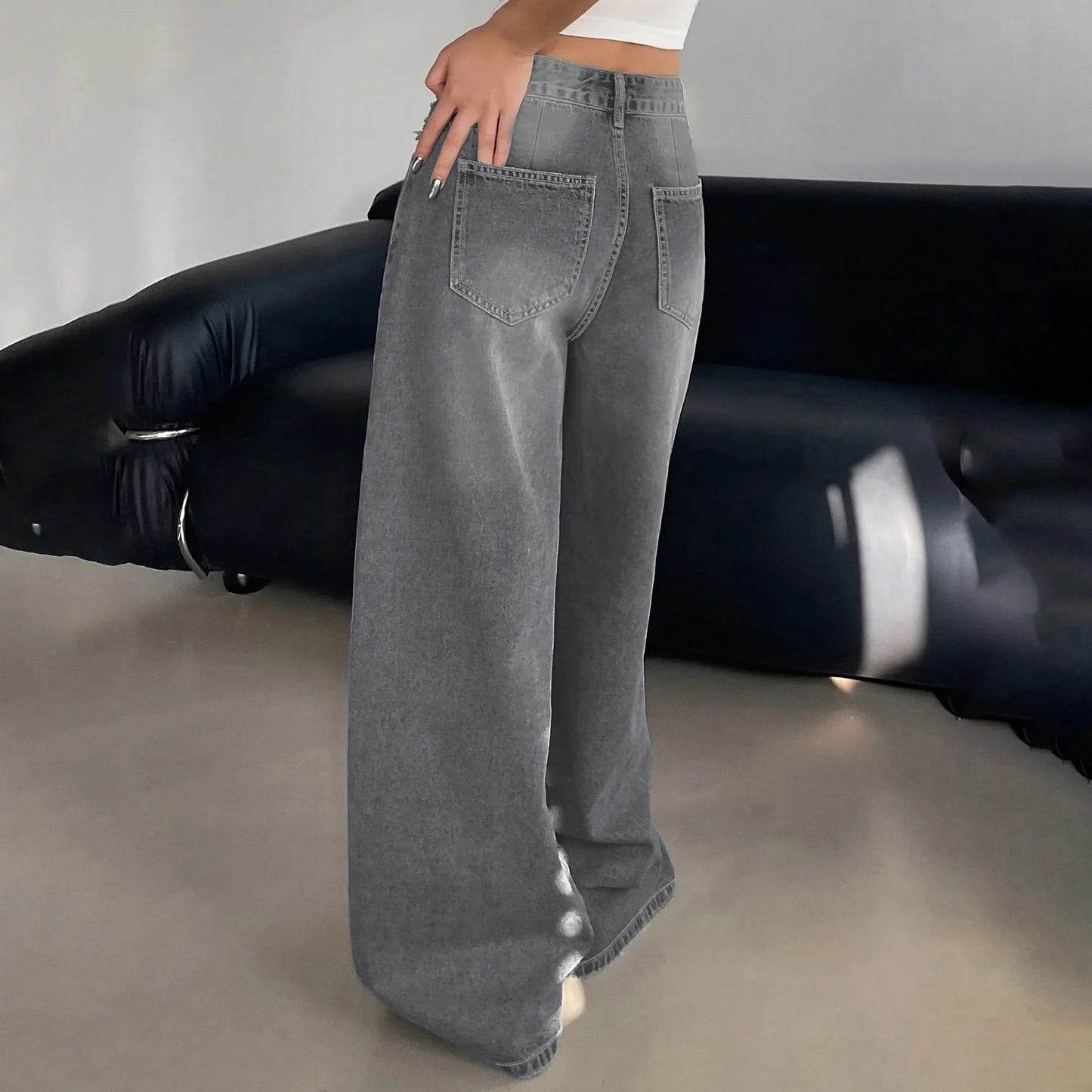 Baggy Jeans Damen, Mittlere Taille, Weite Beine | Lässiger Stil 5