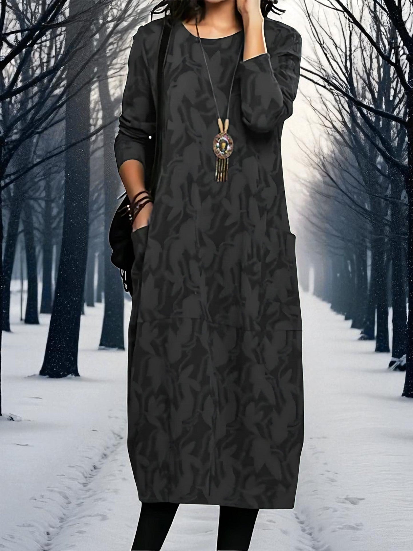 Bedrucktes Maxikleid | Rundhals 3
