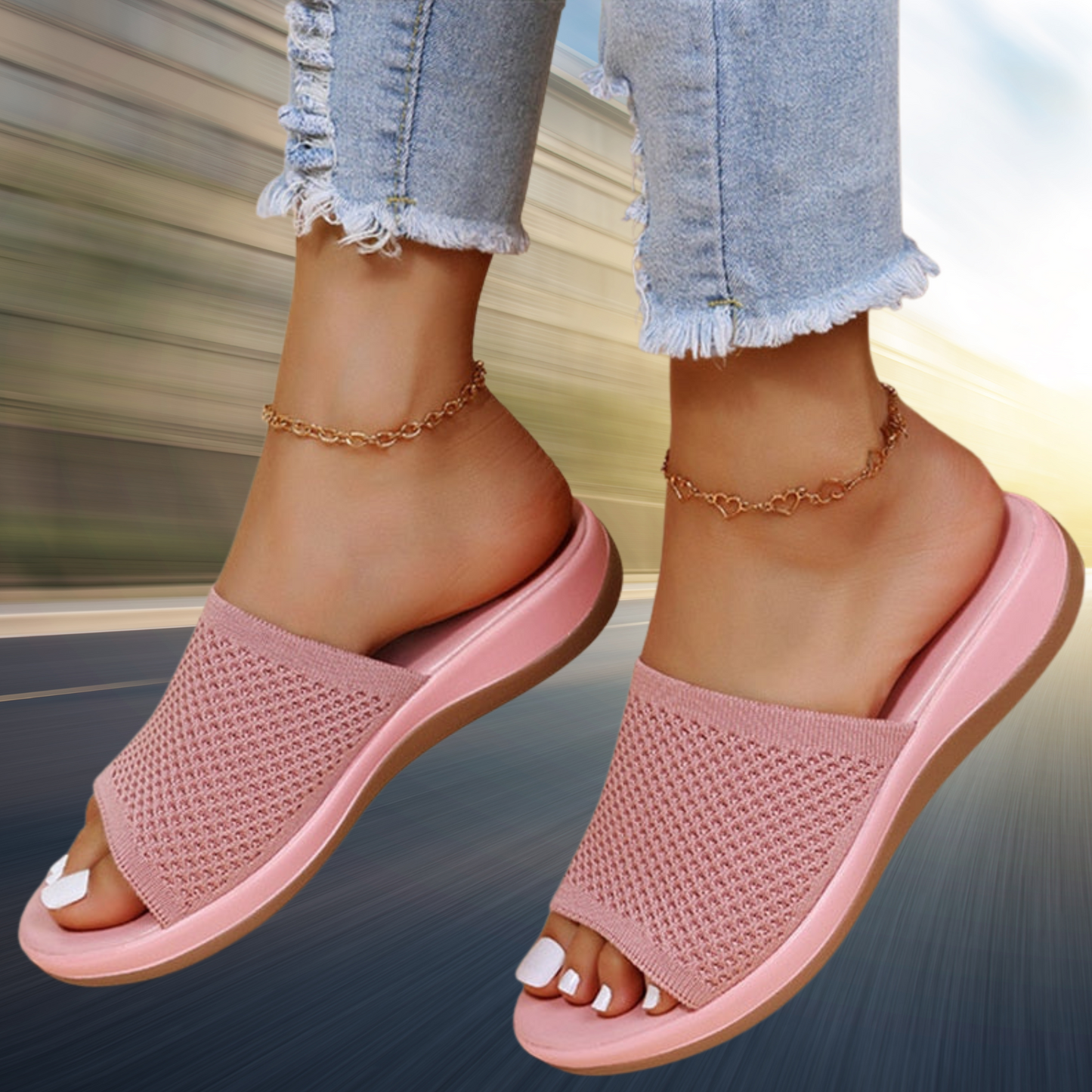 Bequeme Slipper aus atmungsaktivem Stoff mit flexibler Passform | Rosa