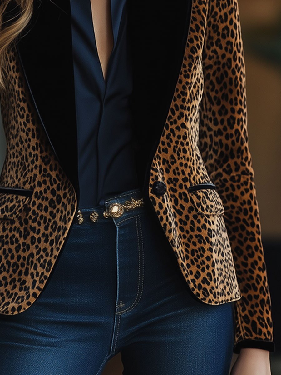 Blazer mit Leopardenmuster für Damen | Lockere Passform 1