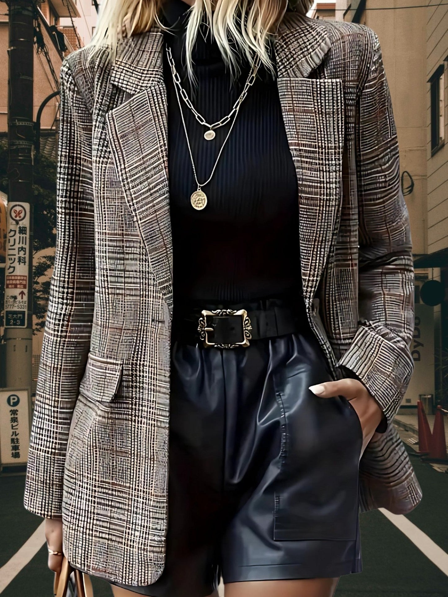Blazer mit Reverskragen | Kariert Grau 0