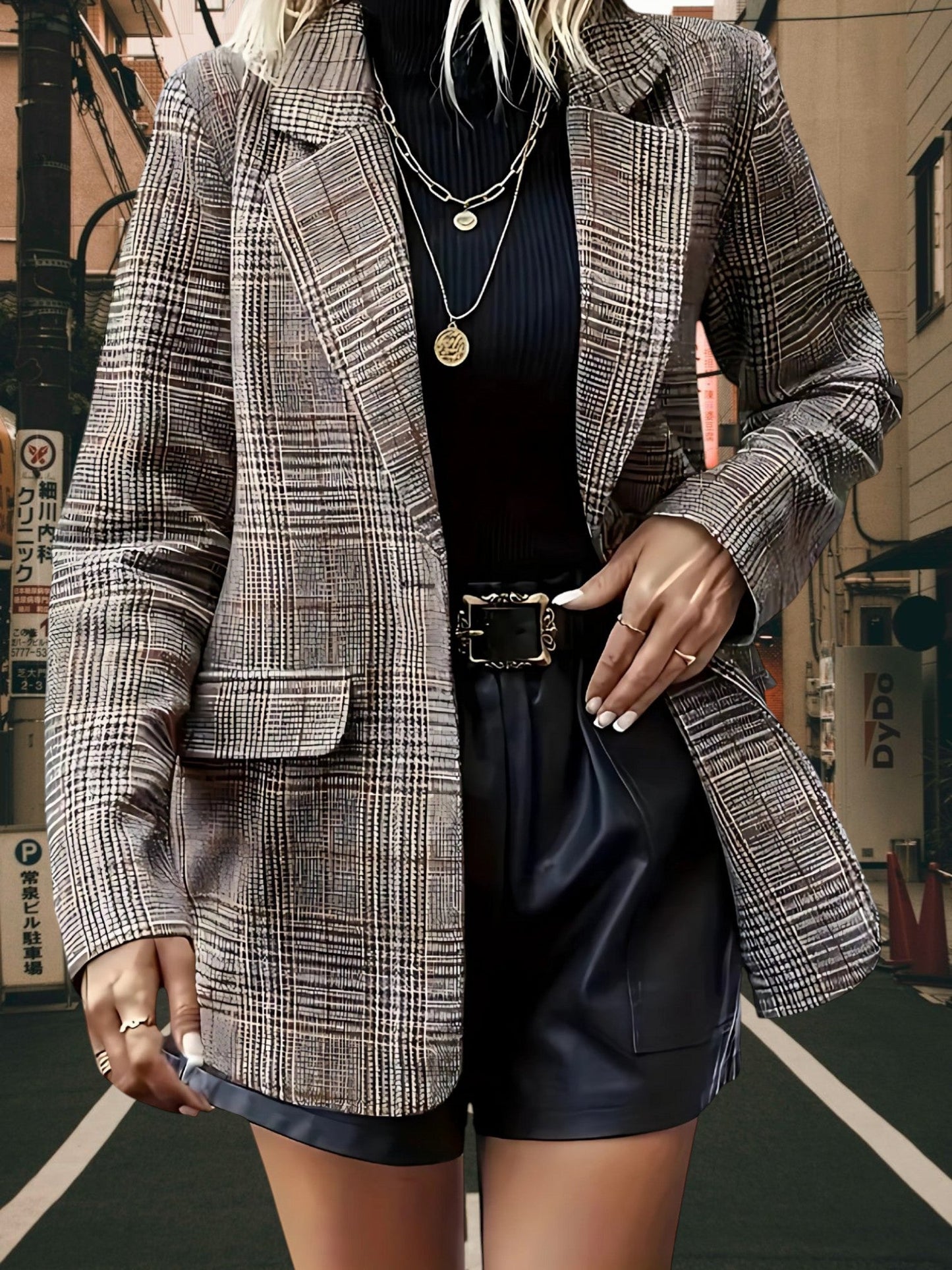 Blazer mit Reverskragen | Kariert Grau 1