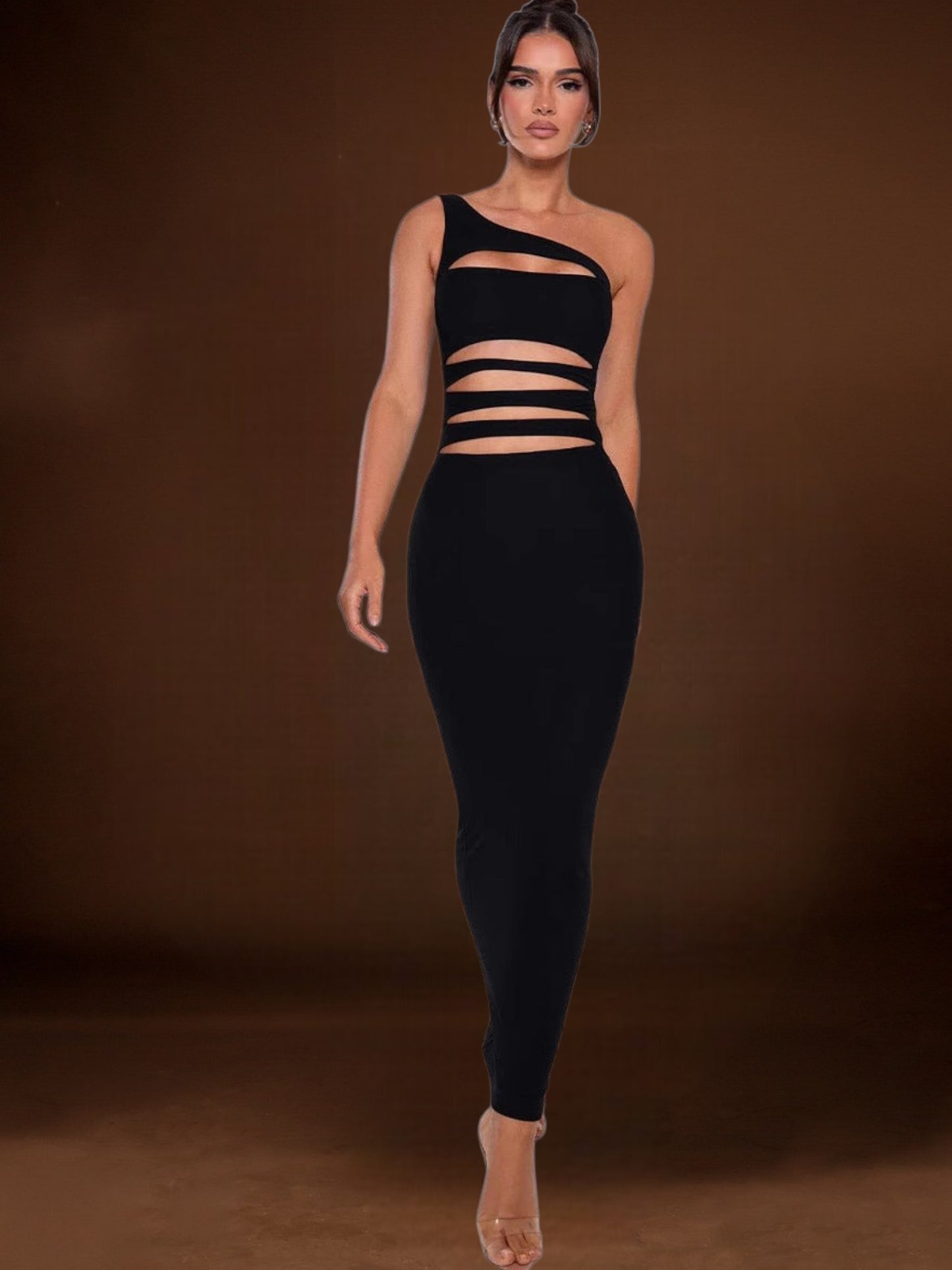 Chantal | Elegantes Maxikleid für Damen mit asymmetrischem Schnitt und Ausgeschnittene Details | Schwarz 4