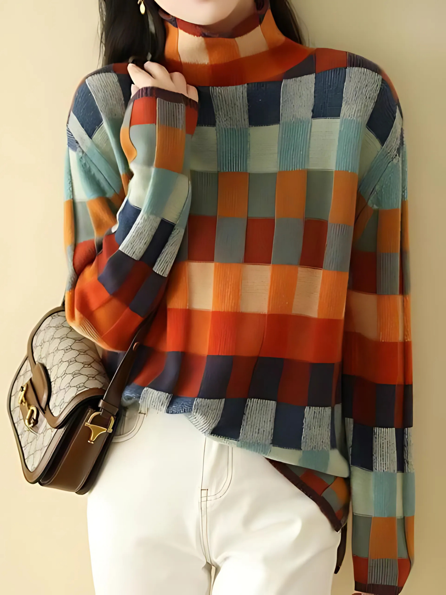 Damen Rollkragenpullover | Kariert 1