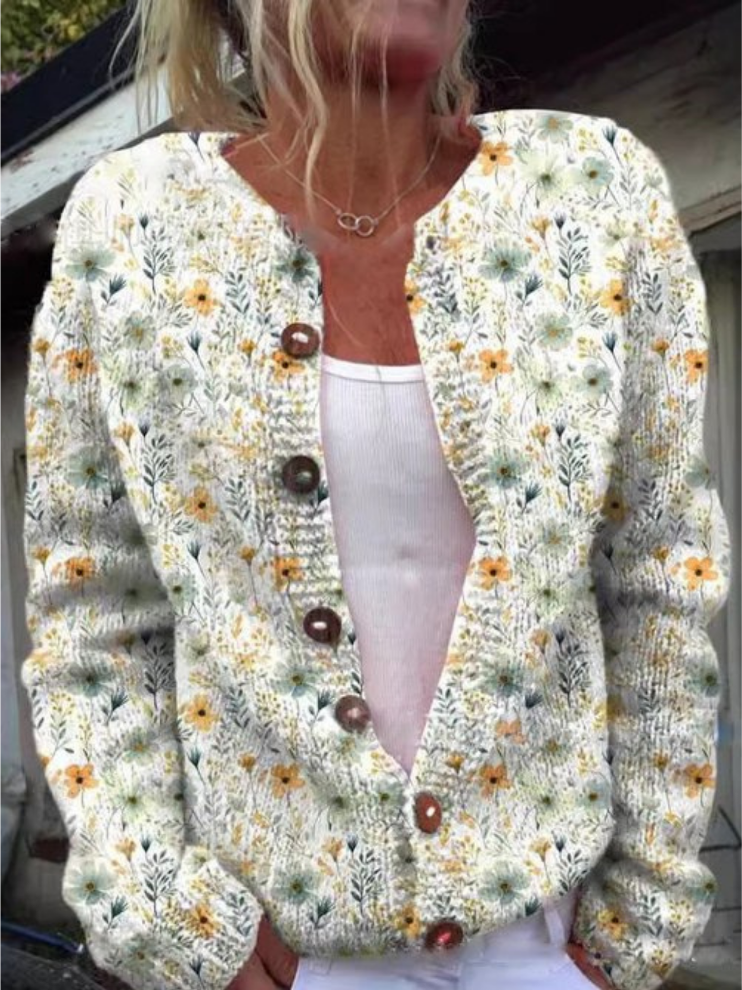 Damen Strickjacke | Blumenmuster 1