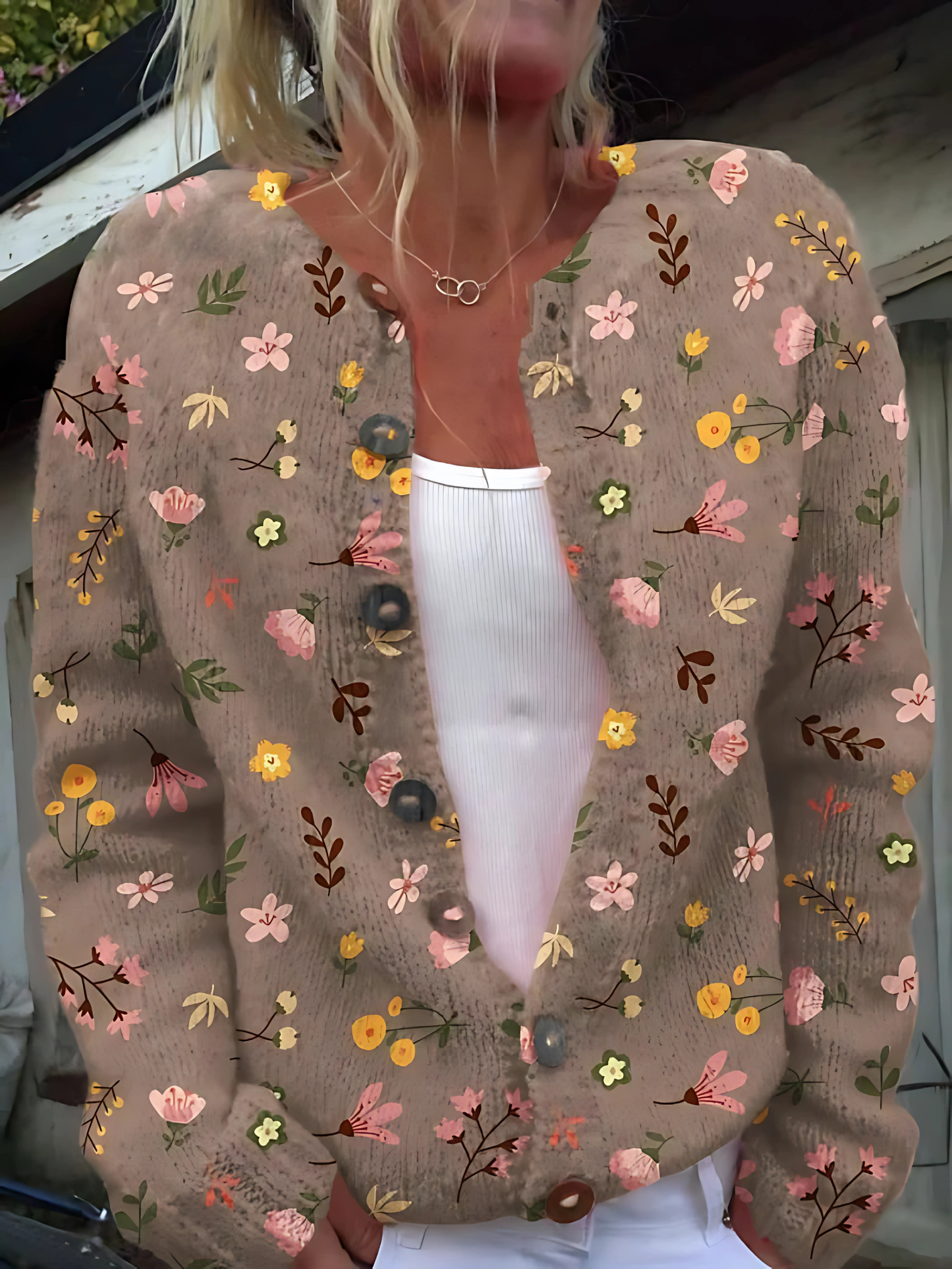 Damen Strickjacke | Blumenmuster 3