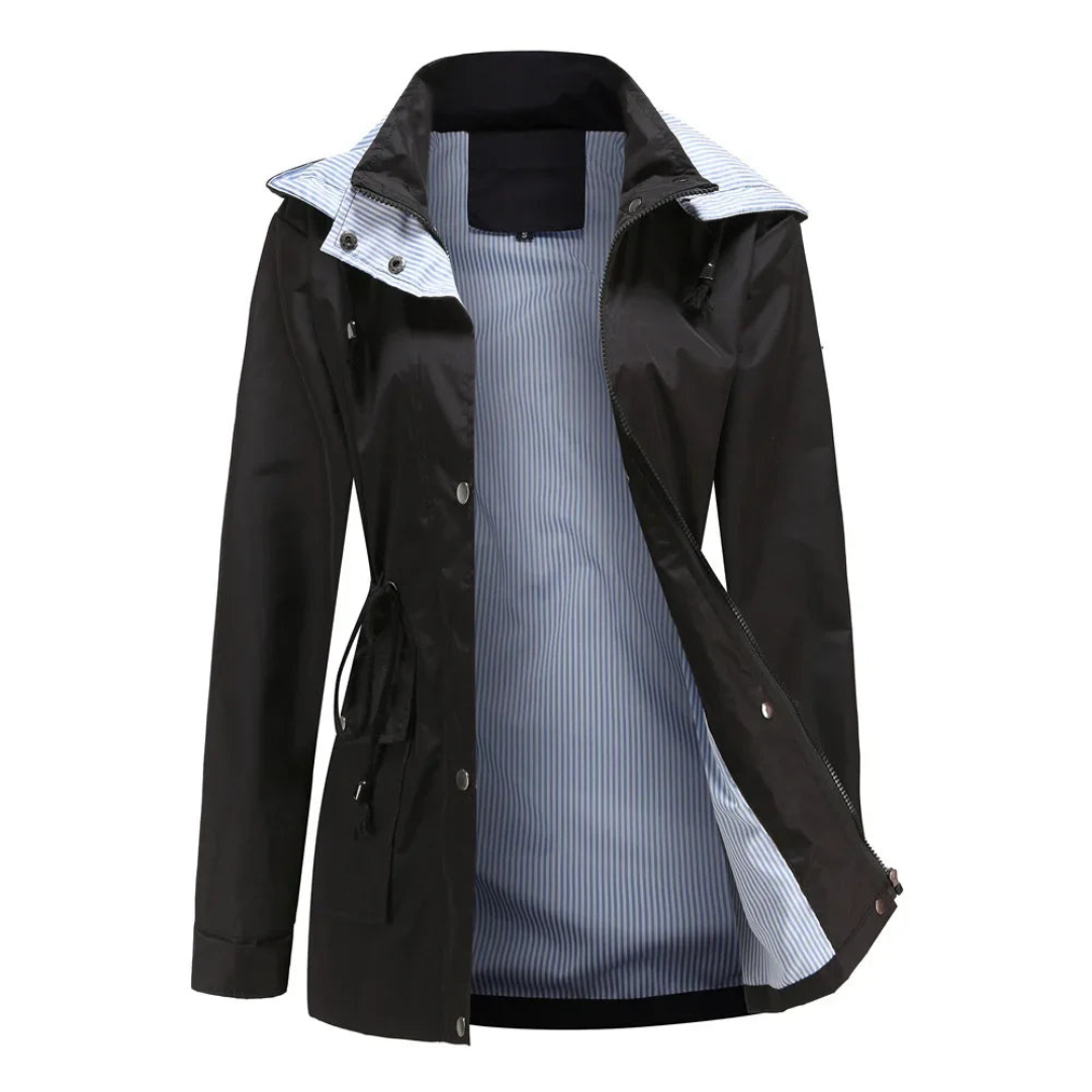 Damen Trenchcoat Wasserabweisend Mit Abnehmbarer Kapuze | Langer Schnitt 4