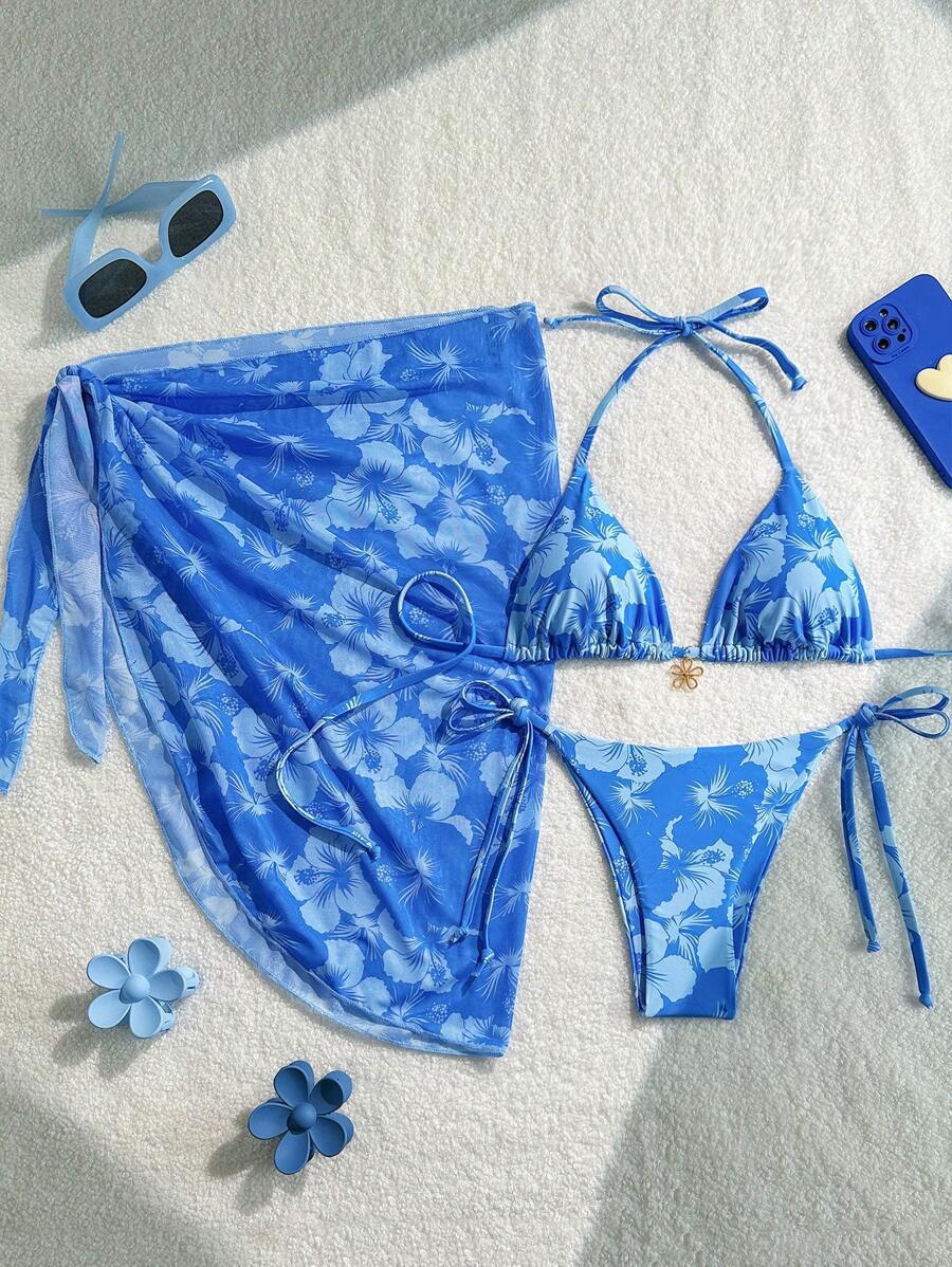 Damen Triangel-Bikini-Set mit verstellbaren Trägern und Wickeltuch Echo Archiv 11