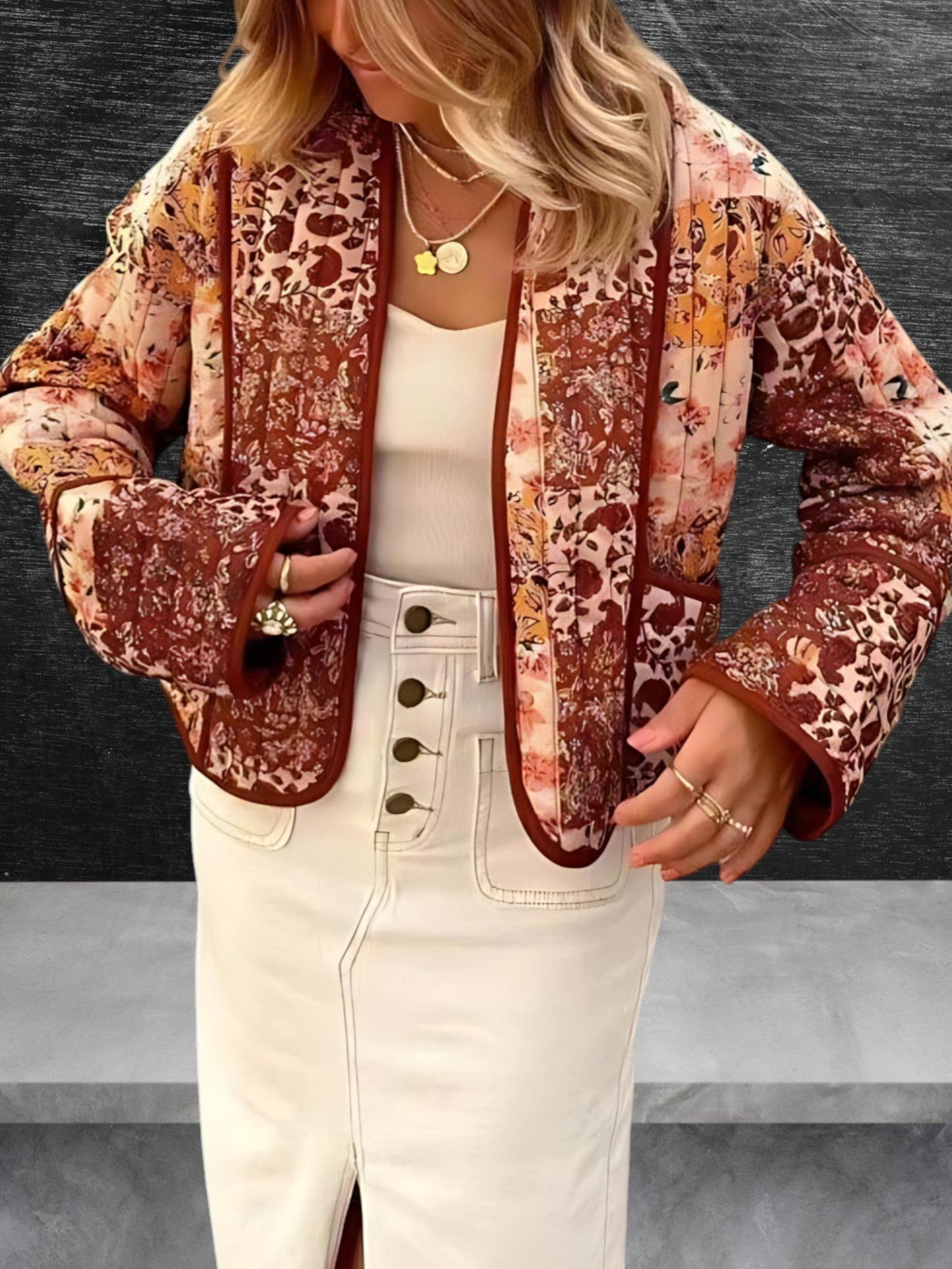 Damen Vintage Patchworkjacke mit langen Ärmeln für die Freizeit 3