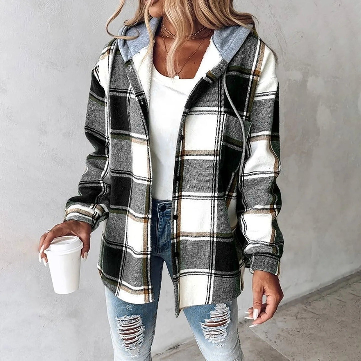Damenjacke mit Kapuze, Relaxed Fit, Karomuster 3