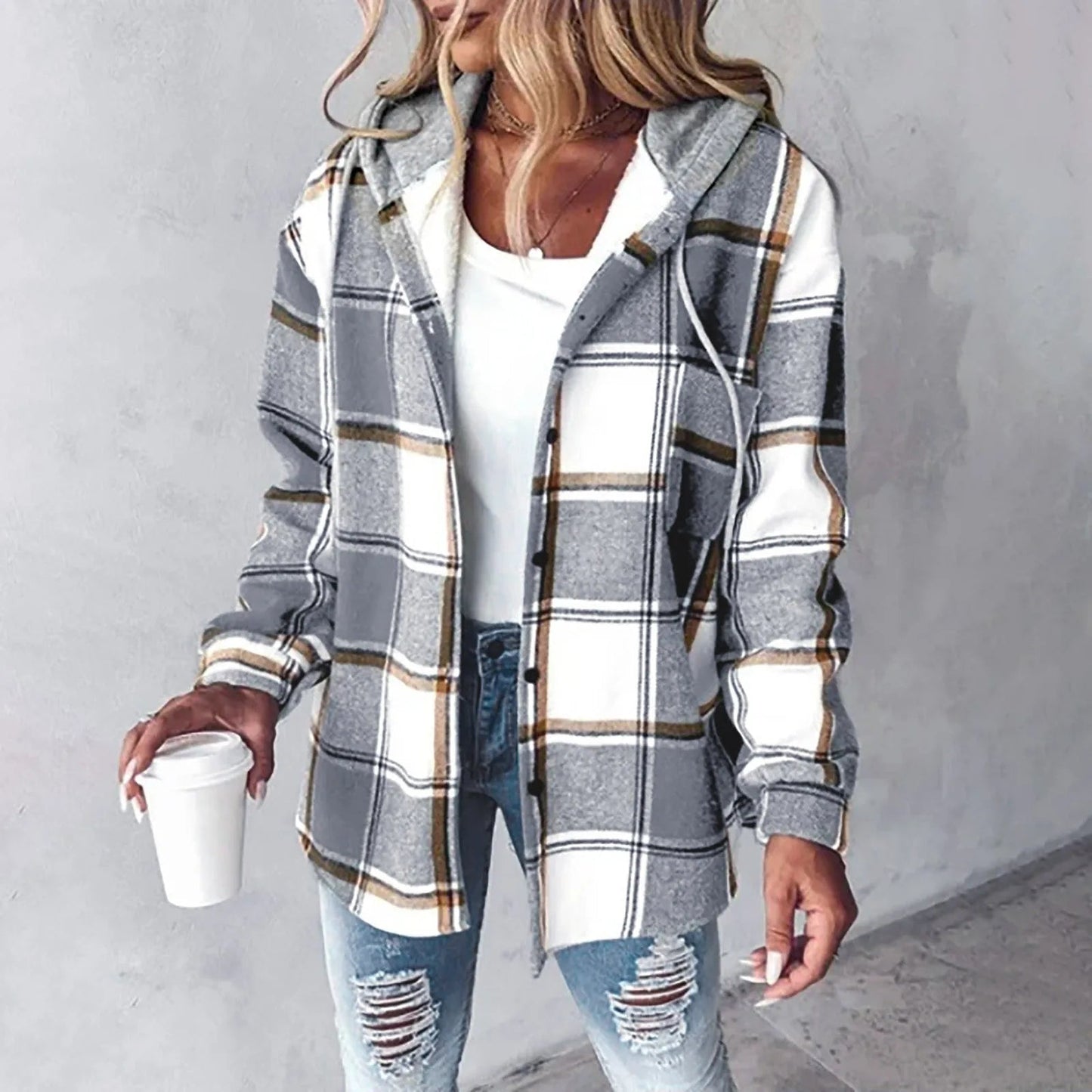 Damenjacke mit Kapuze, Relaxed Fit, Karomuster 4