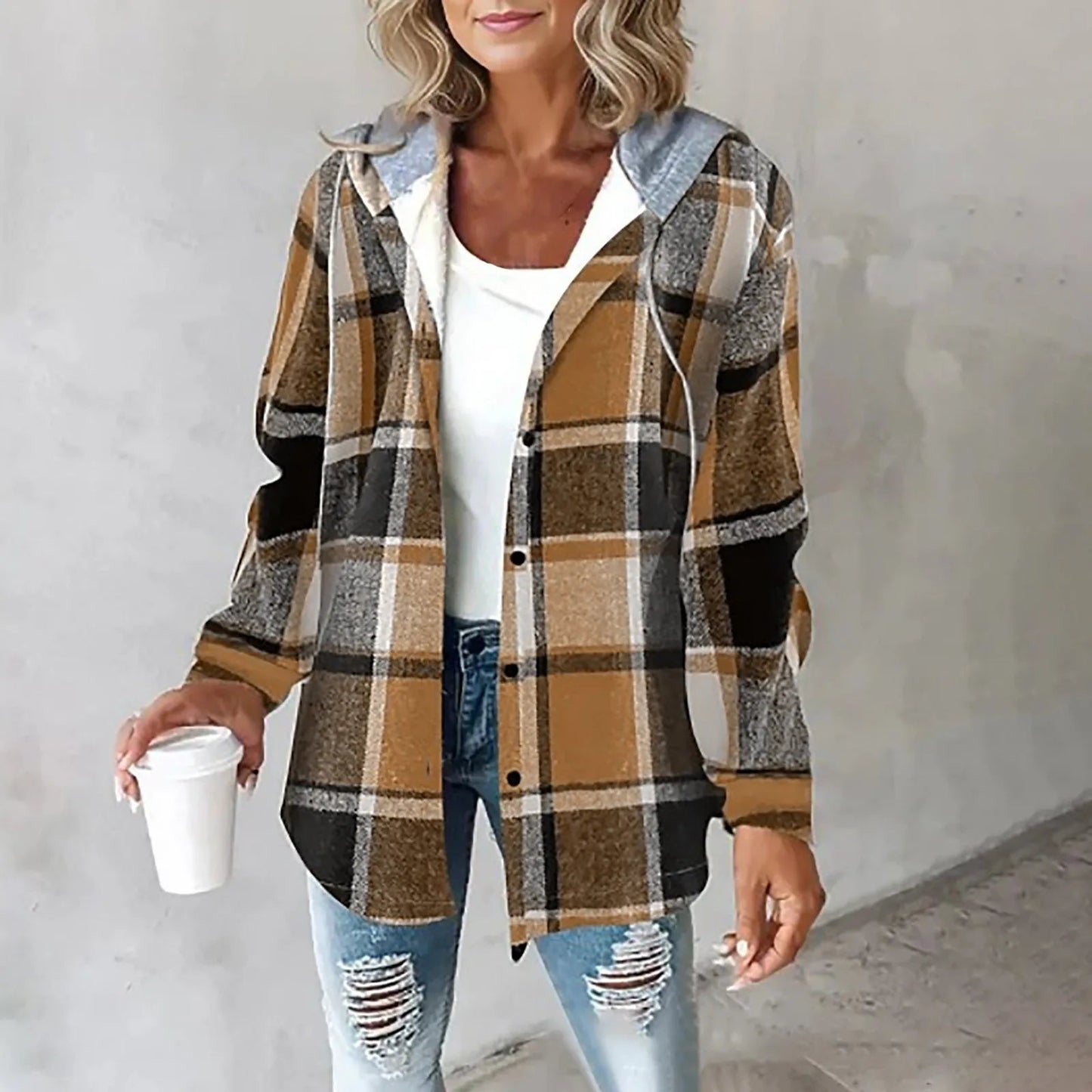 Damenjacke mit Kapuze, Relaxed Fit, Karomuster 5