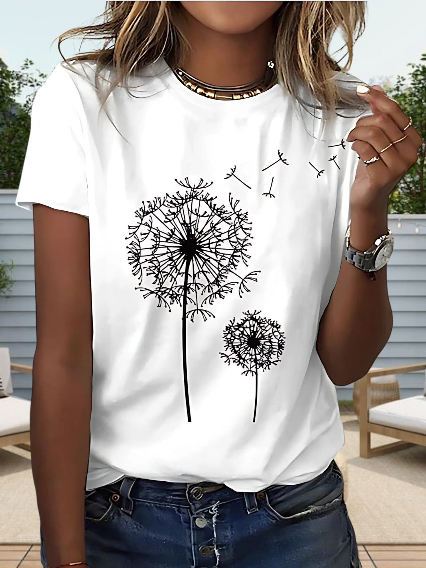 Das Sommer-Sommer-T-Shirt für Frauen in weicher Baumwolle mit runden Ausschnitt und kurzen Ärmeln 1