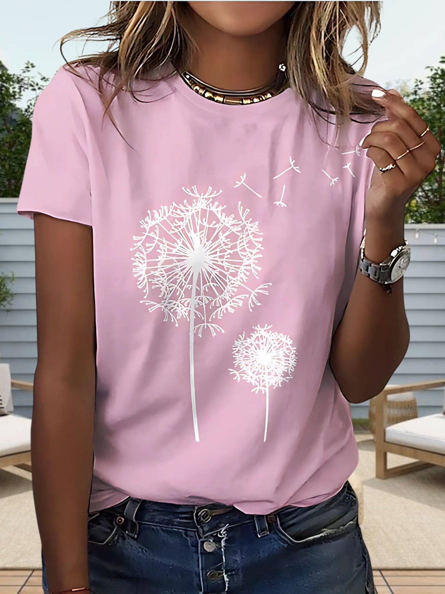 Das Sommer-Sommer-T-Shirt für Frauen in weicher Baumwolle mit runden Ausschnitt und kurzen Ärmeln 3
