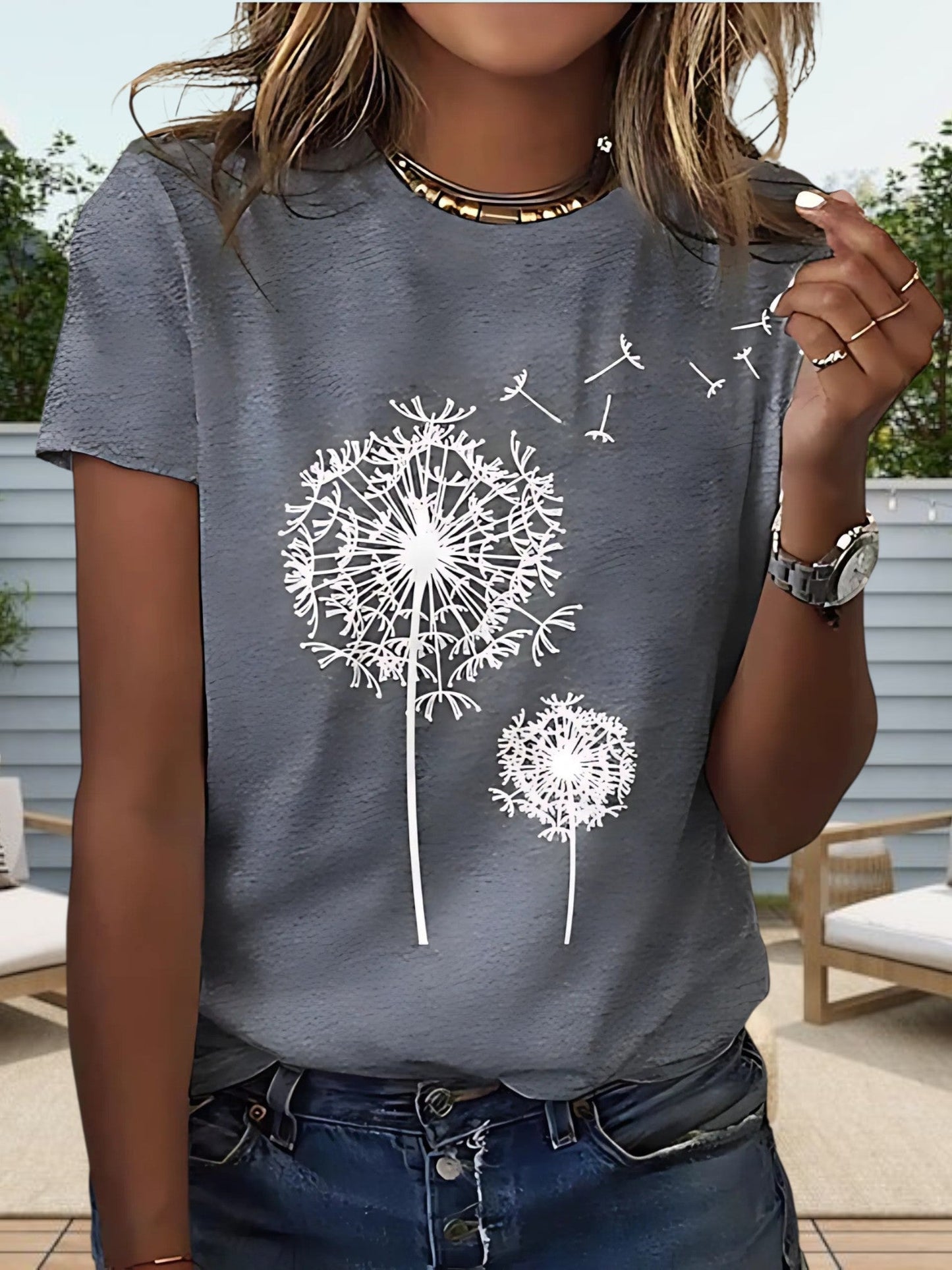 Das Sommer-Sommer-T-Shirt für Frauen in weicher Baumwolle mit runden Ausschnitt und kurzen Ärmeln 5