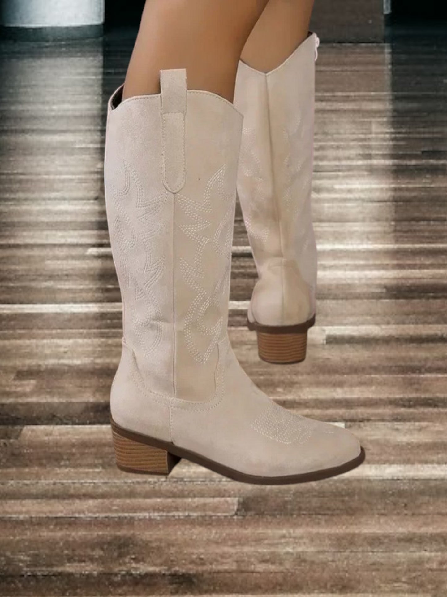 Diana | Klassische Wildleder Cowboy-Stiefel für Damen, Comfort Fit, Mittel Schaft | Beige 4