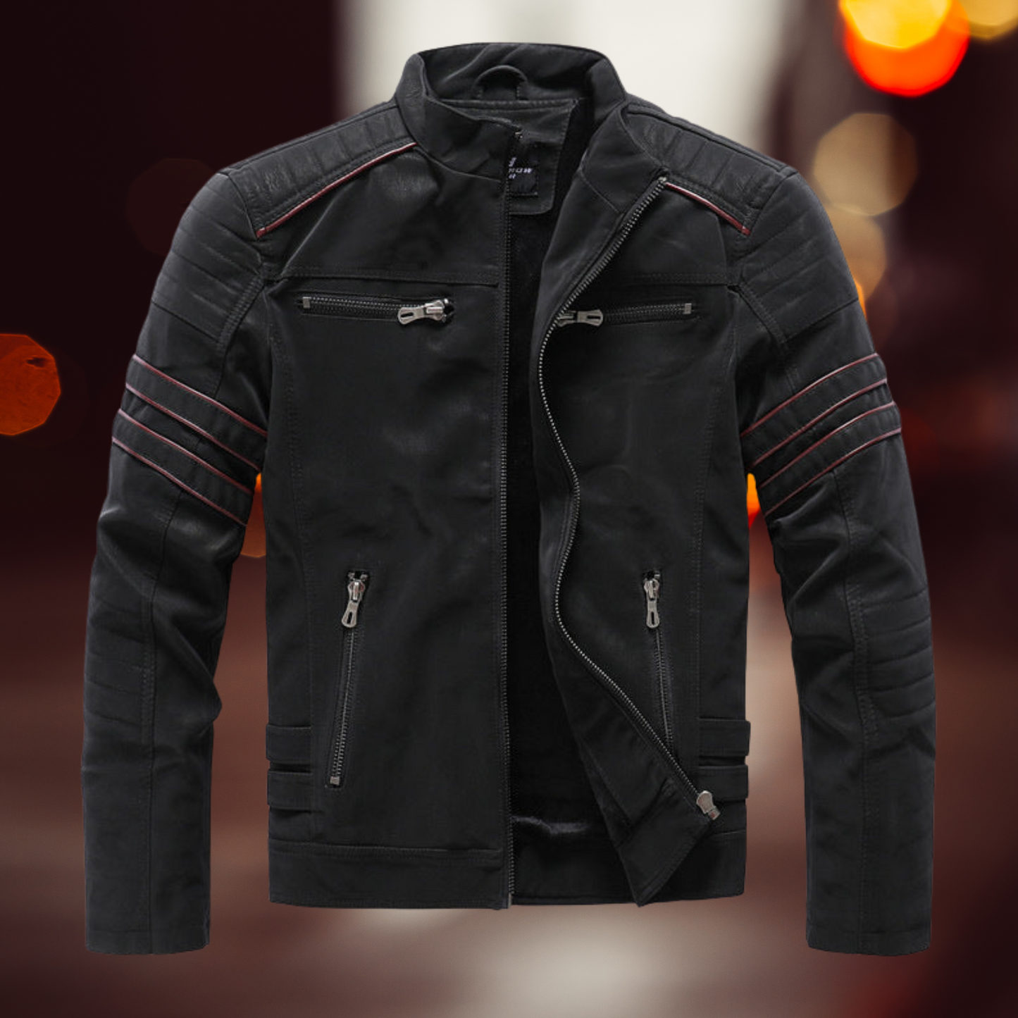 Echte Lederjacke für Herren – Bikerstil mit Langen Ärmeln | Schwarz