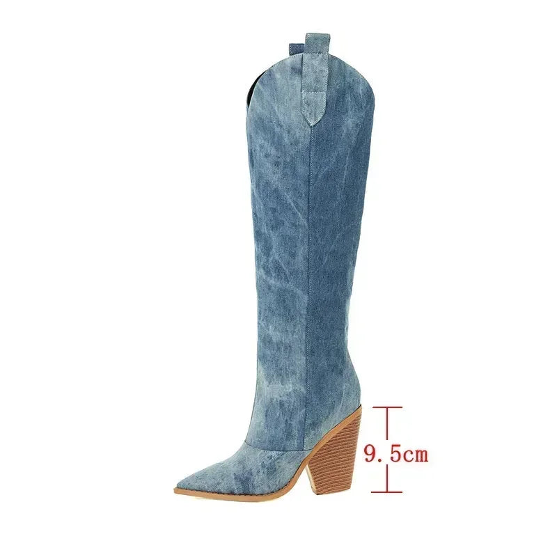 Elegante Blaue Kunstleder Overknee Stiefel mit Stiletto-Hak für Damen 5