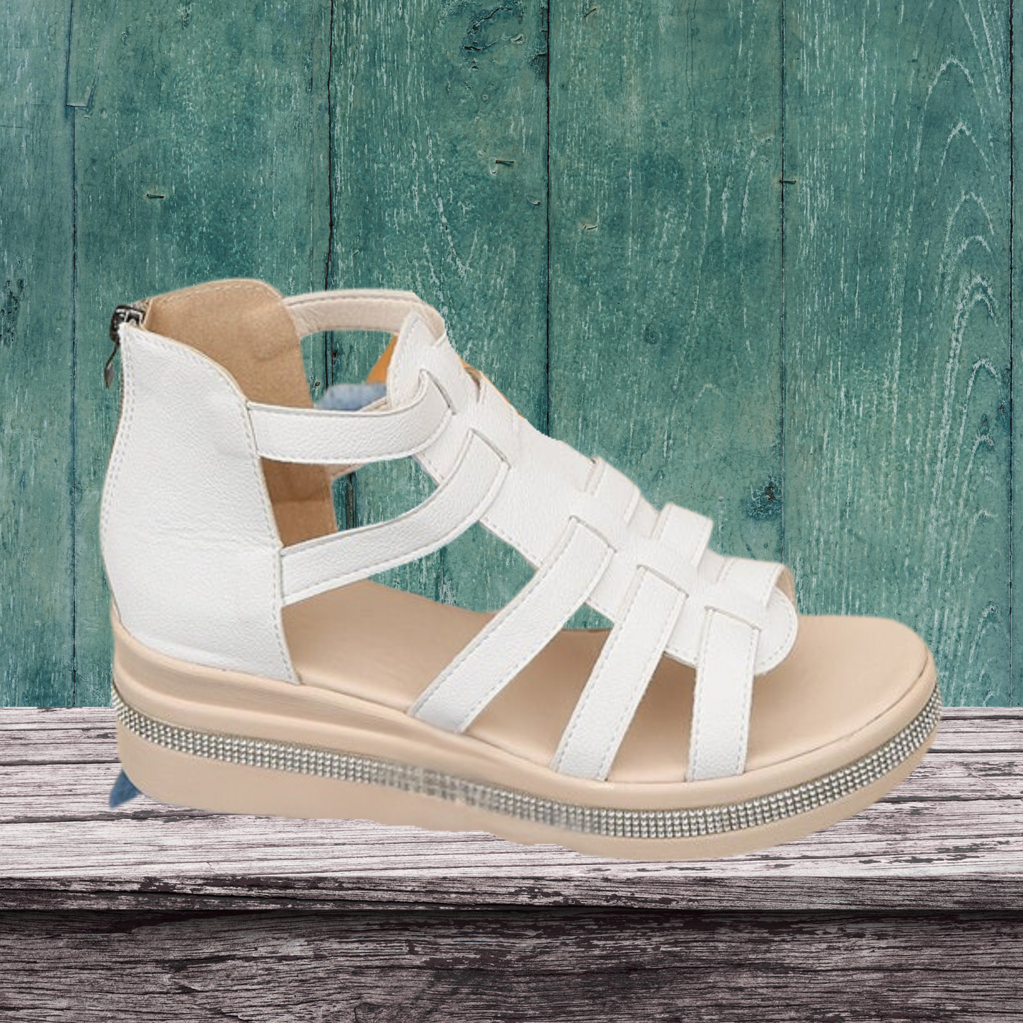Elegante Wedge Sandalen mit Strass und Gepolsterter Sohle für Sommer | Weiß