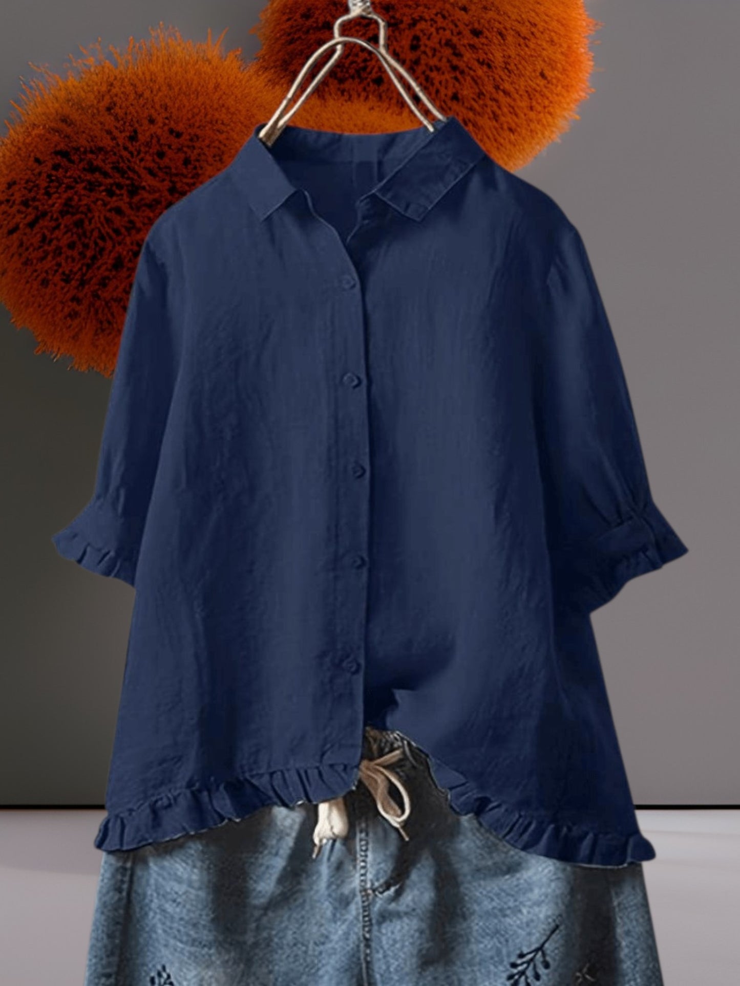 Fiorin | Elegantes Damen-Baumwollhemd, Taillierte Passform, Kurze Ärmel, Vielseitig für jede Jahreszeit | Marineblau