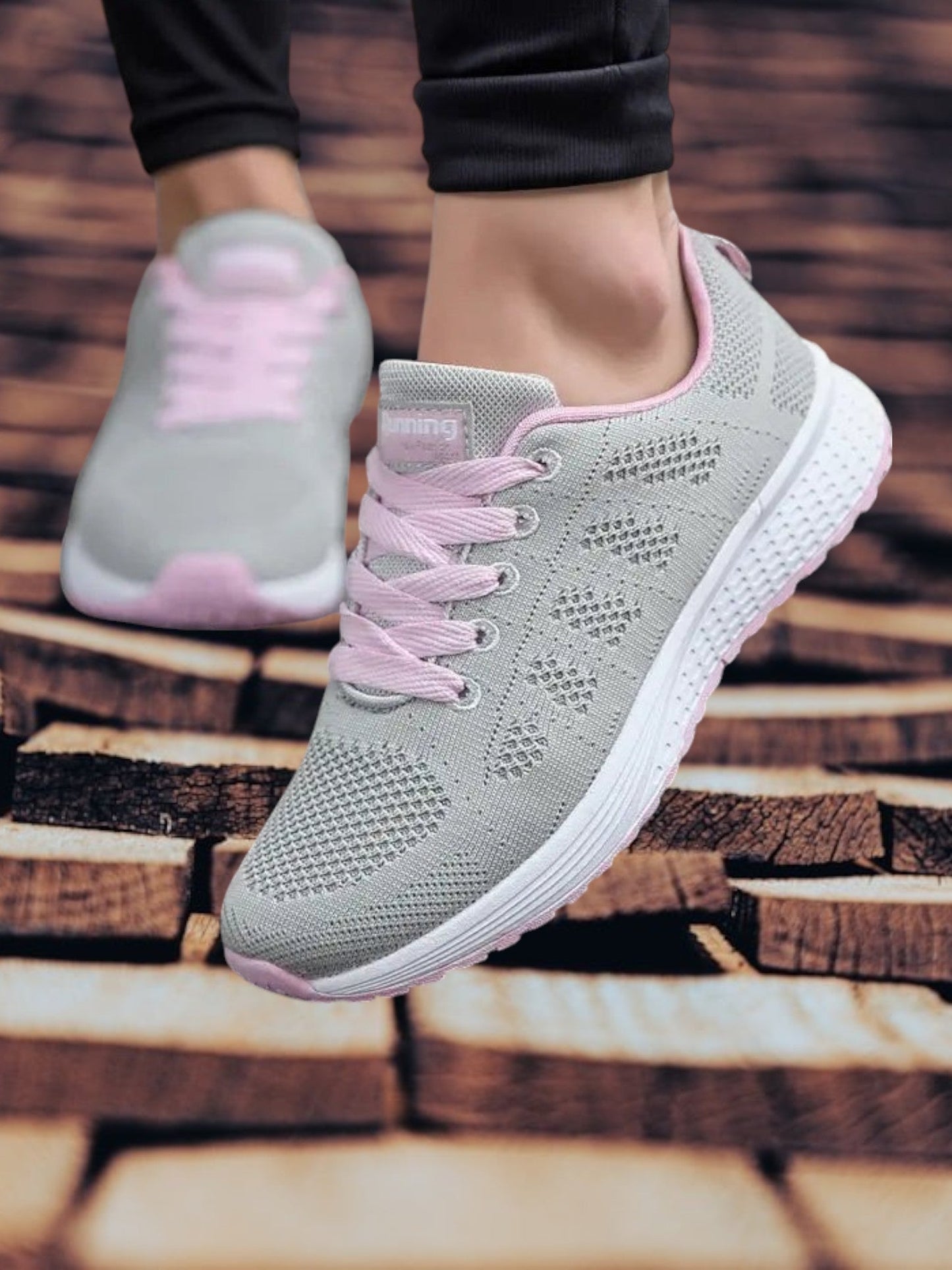Frauen Schnürschuhe mit atmungsaktivem Design und Rutsch-Außensohle | RosaGrau