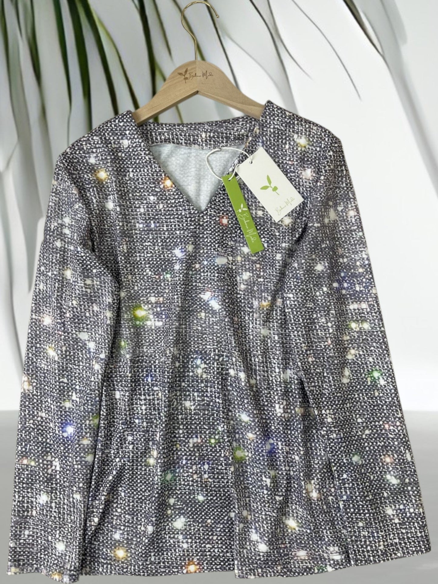 Frauenpaillettenbluse mit langen Ärmeln - glitzerndes Oberteil 1