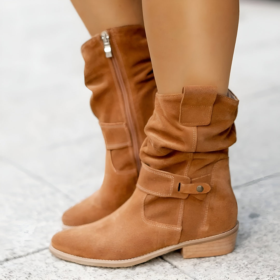 Freizeitstiefel für Damen | Runde Zehenpartie, niedriger Absatz 2