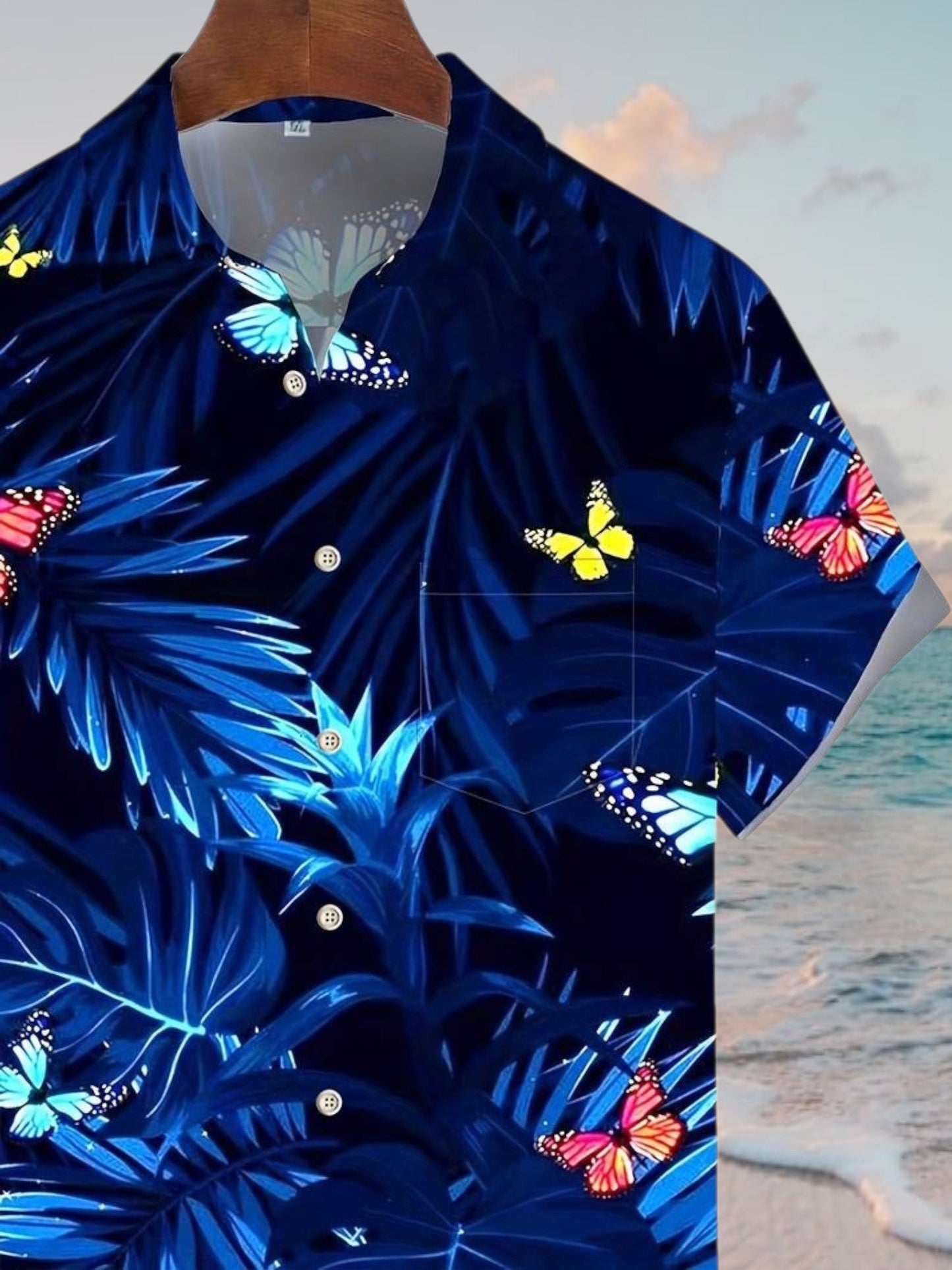 Hawaii-Kurzarmhemd für Herren mit Schmetterlings-Blumendruck 2