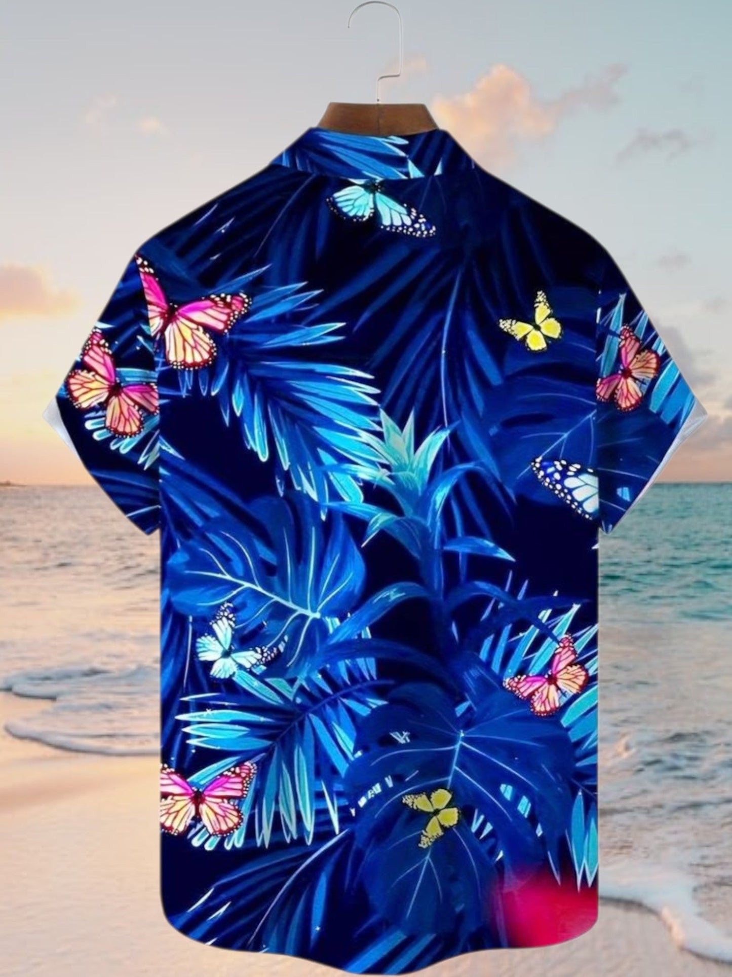 Hawaii-Kurzarmhemd für Herren mit Schmetterlings-Blumendruck 3