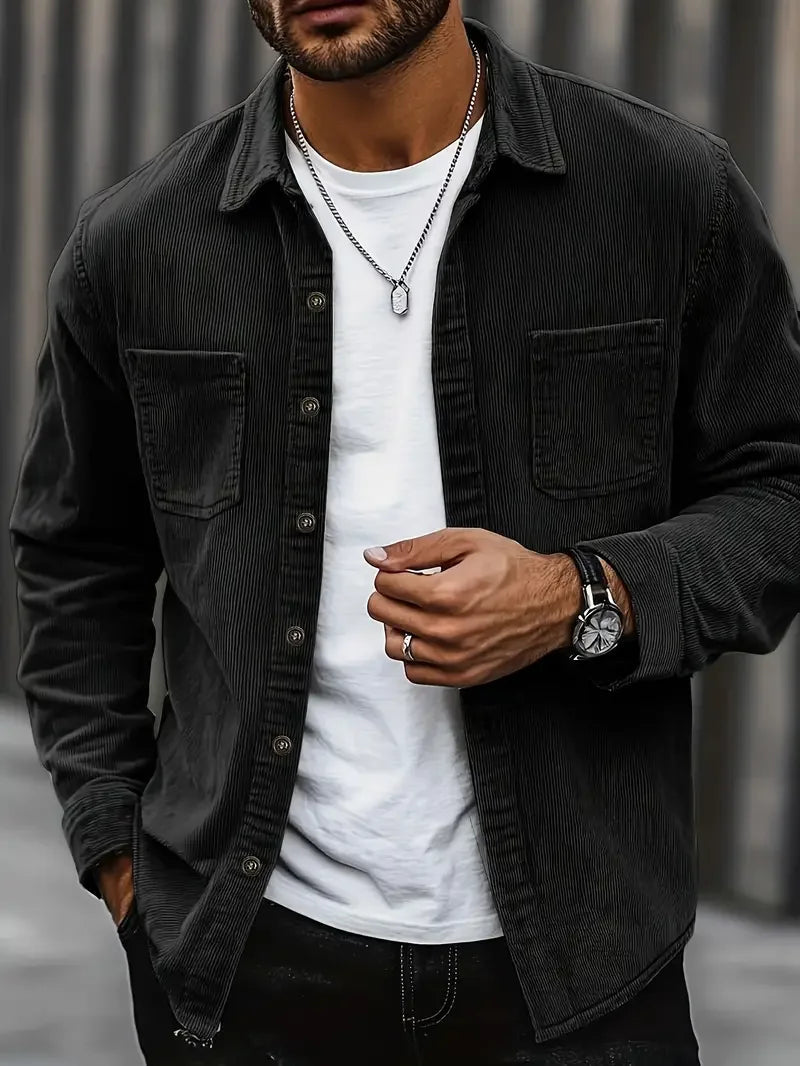 Herren Cordjacke für Männer | Lässiger Schnitt mit Brusttaschen | 3