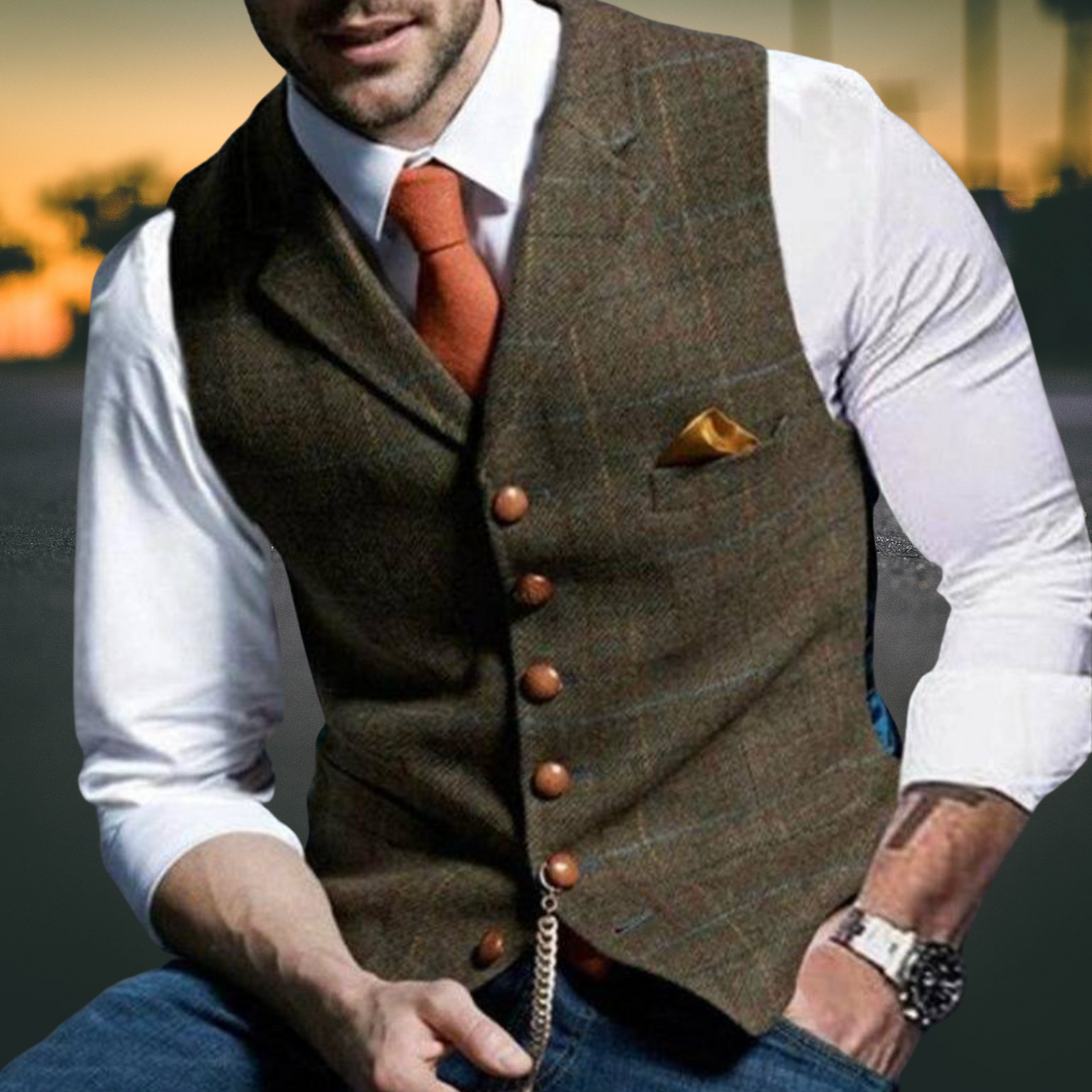 Herren Weste – Slim Fit mit Revers aus Hochwertigem Baumwollmix | Braun