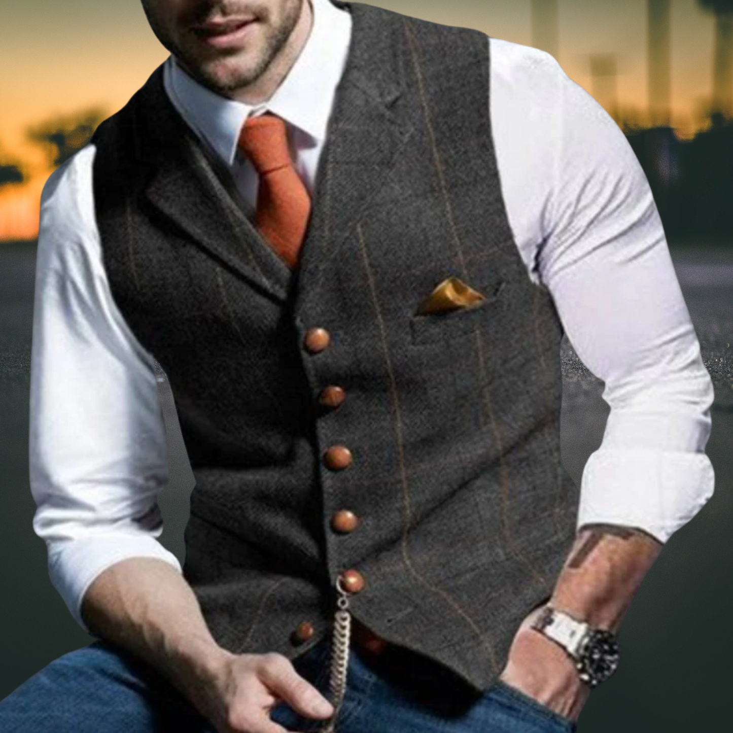 Herren Weste – Slim Fit mit Revers aus Hochwertigem Baumwollmix | Dunkelgrau