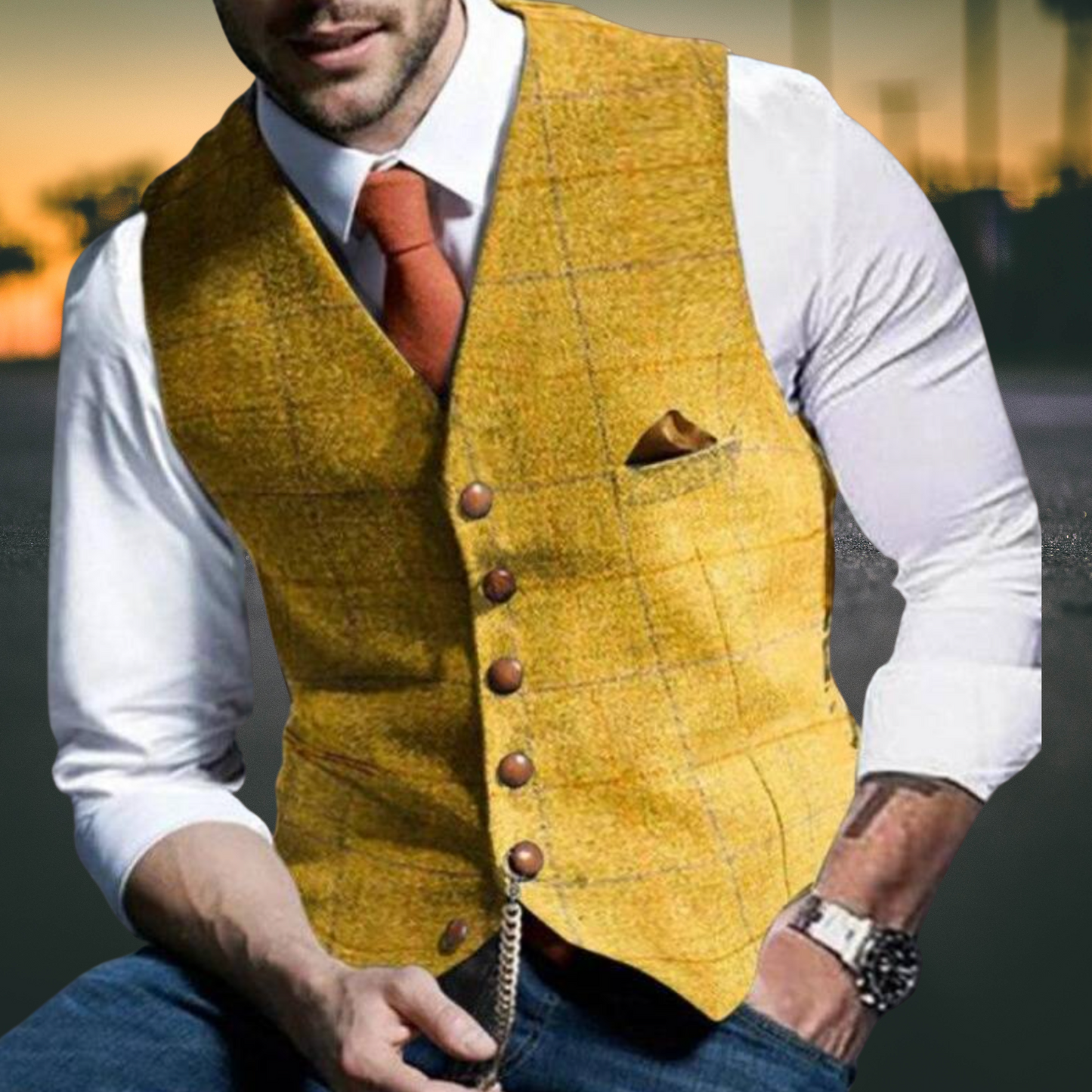 Herren Weste – Slim Fit mit Revers aus Hochwertigem Baumwollmix | Gelb