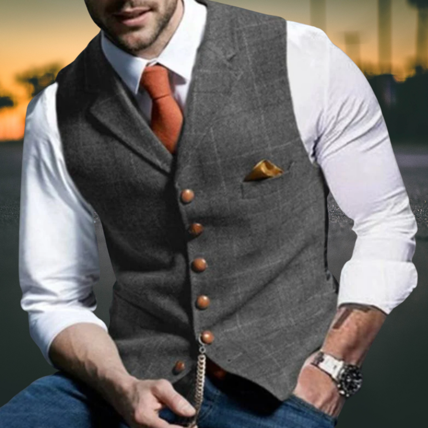 Herren Weste – Slim Fit mit Revers aus Hochwertigem Baumwollmix | Grau