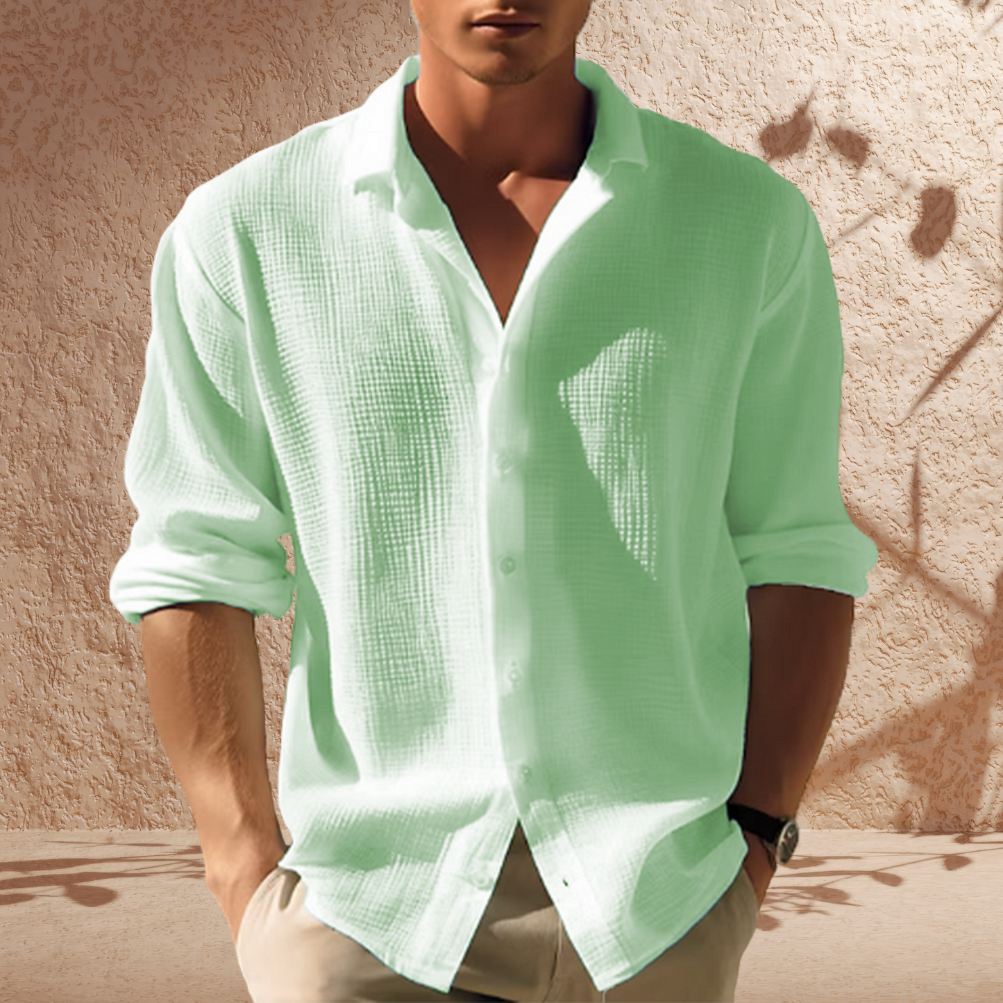 Herrenhemd – Baumwollmix mit Button-Down-Kragen und Langarm | Grun