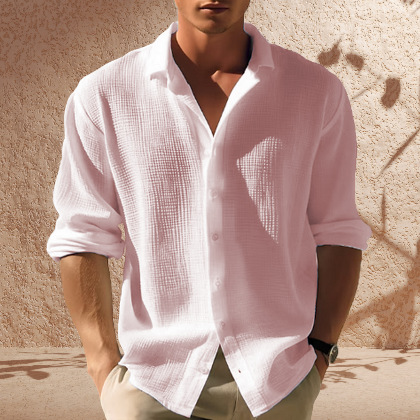 Herrenhemd – Baumwollmix mit Button-Down-Kragen und Langarm | Rosa