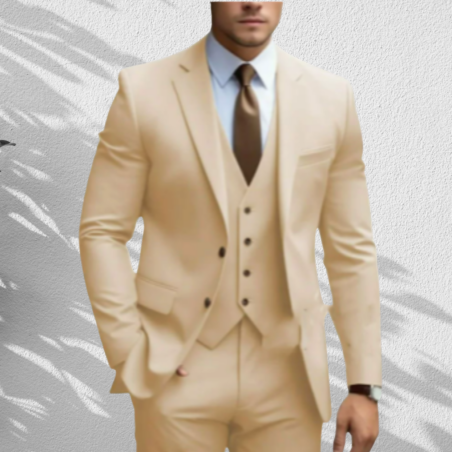 Hochwertiger Dreiteiler – Slim Fit Anzug für Herren zur Hochzeit | Beige
