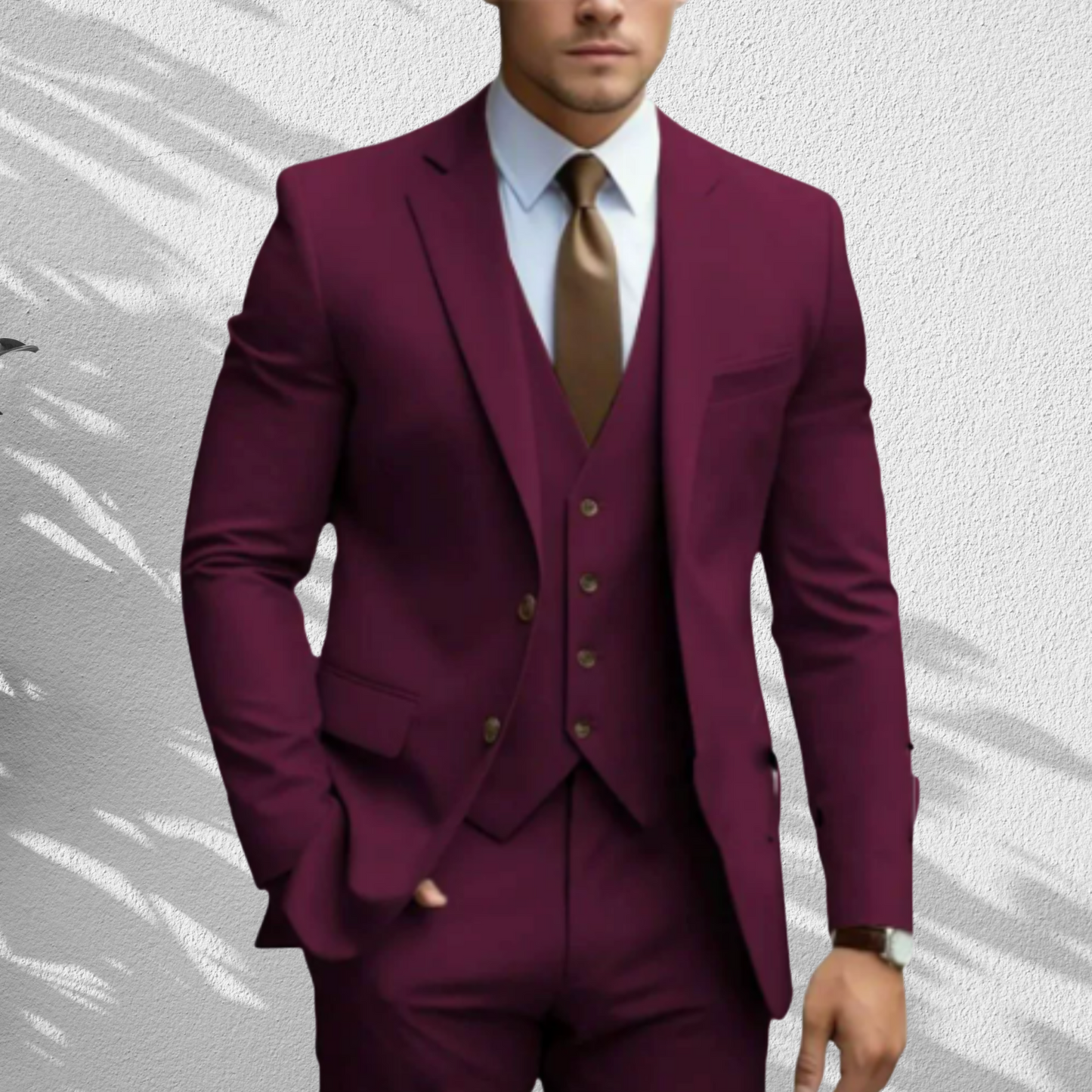 Hochwertiger Dreiteiler – Slim Fit Anzug für Herren zur Hochzeit | Bordeauxrot