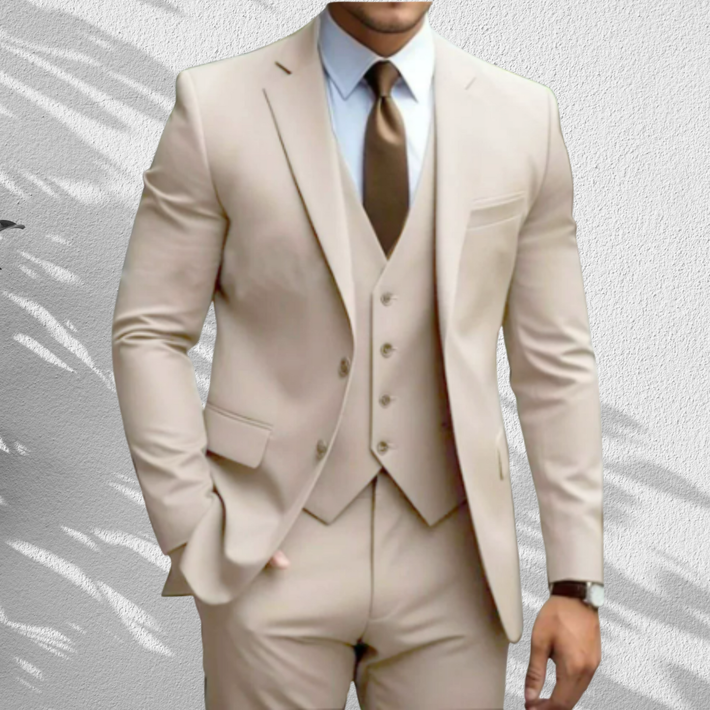 Hochwertiger Dreiteiler – Slim Fit Anzug für Herren zur Hochzeit | Khaki